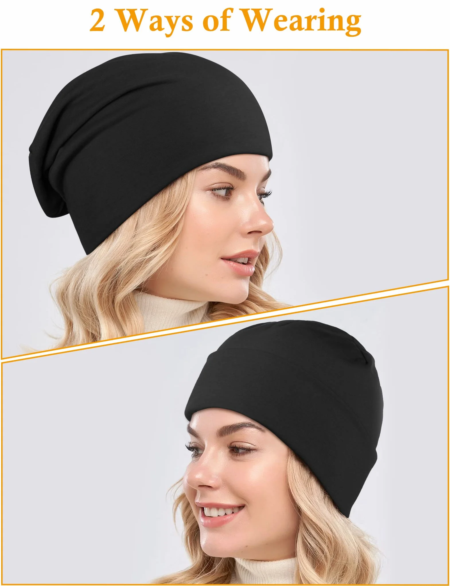 Kiiwah luźna czapka beanie, unisex, zimowa czapka typu Slouch Beanie, czapka z dżerseju dla mężczyzn i kobiet, 2 szt.