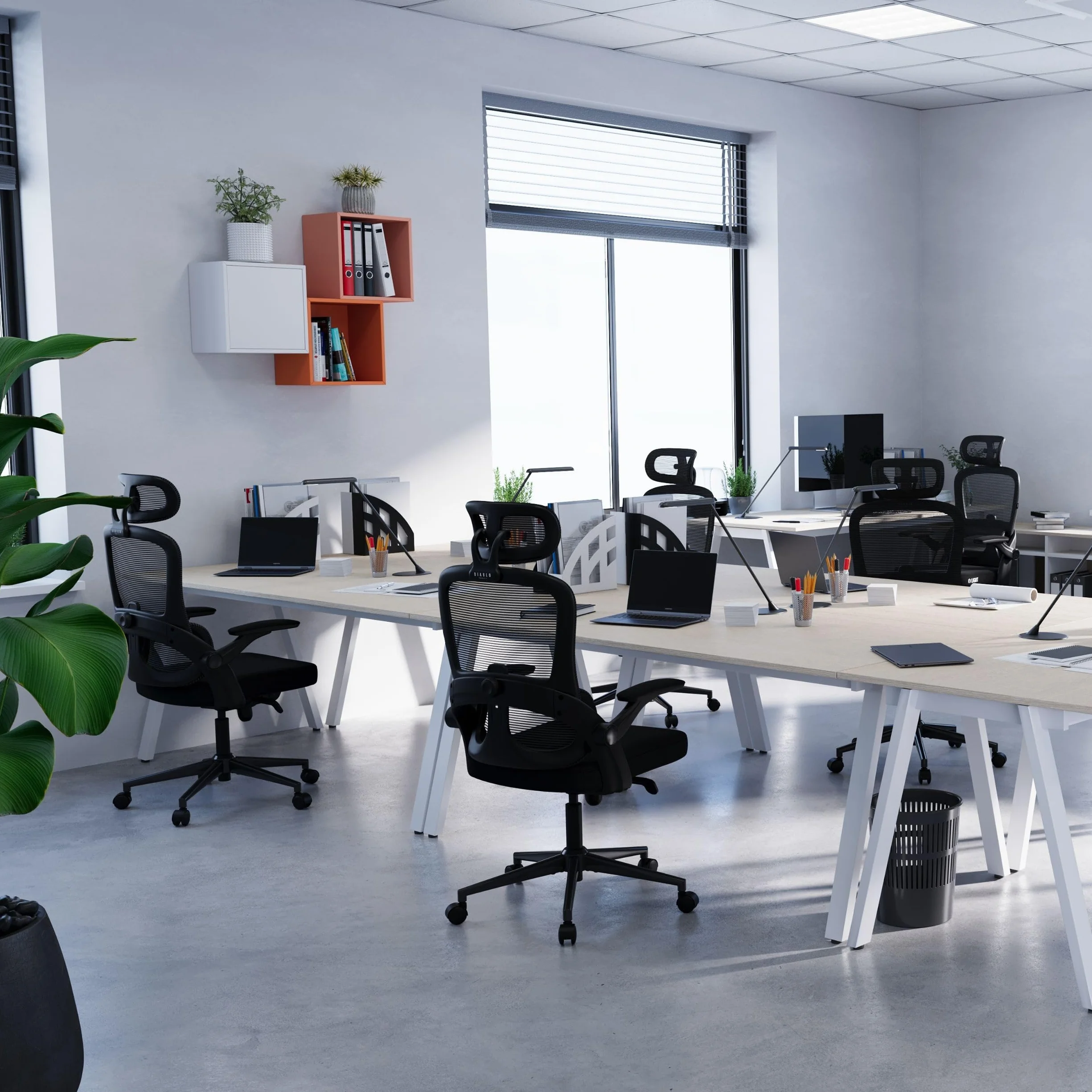 Diablo Ergonomiczny Fotel Biurowy V-Light | Regulowane Podłokietniki, Oddychająca Tkanina, 4 Poziomy Regulacji Oparcia, Regulowany Zagłówek, Podparcie Lędźwiowe (Czarny)