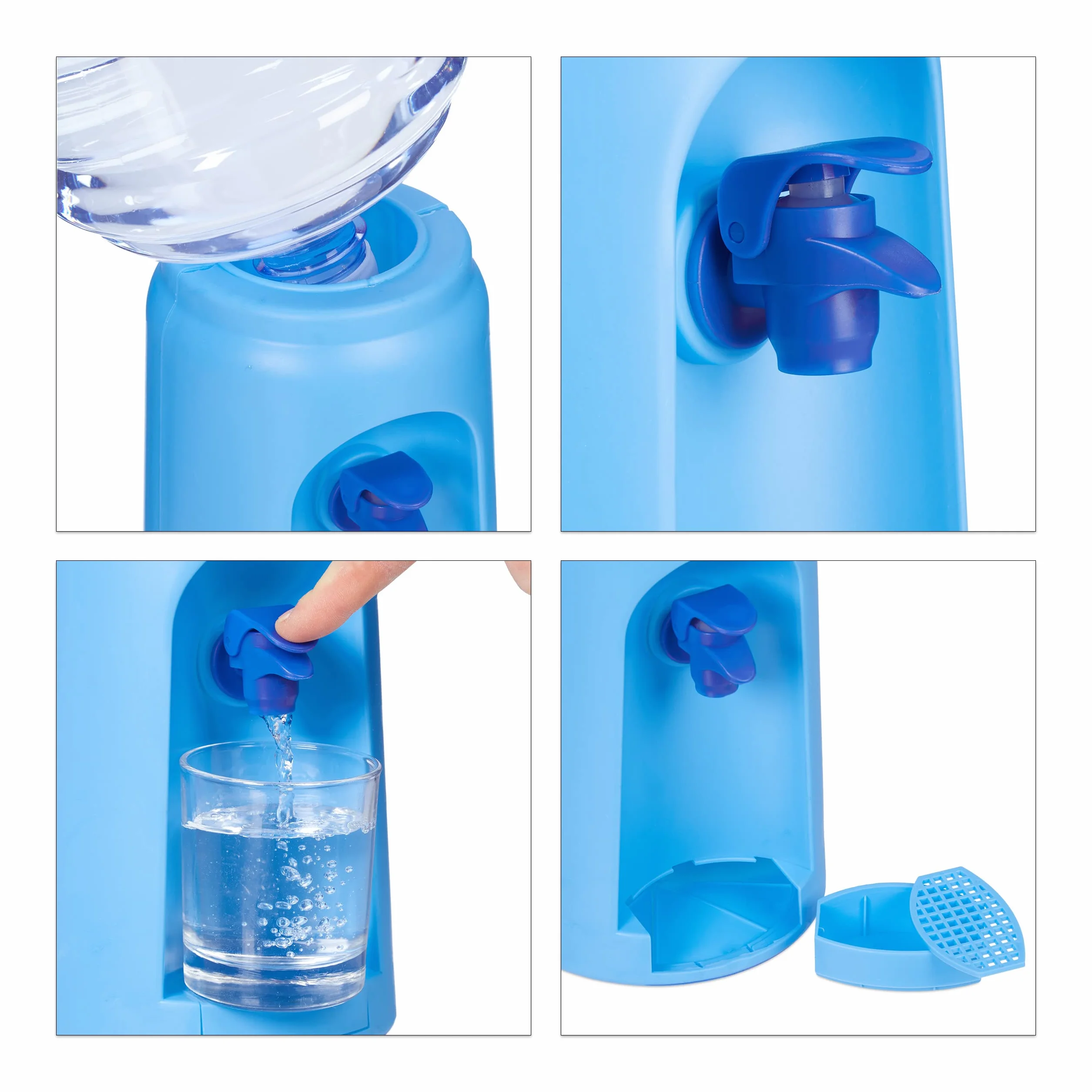 Relaxdays Dozownik wody ze zbiornikiem i kranem, dozownik wody pitnej do biura, 4,5 l, tworzywo sztuczne, wys. x śr.: 47,5 x 17 cm, niebieski, 1 sztuka 10027938_45