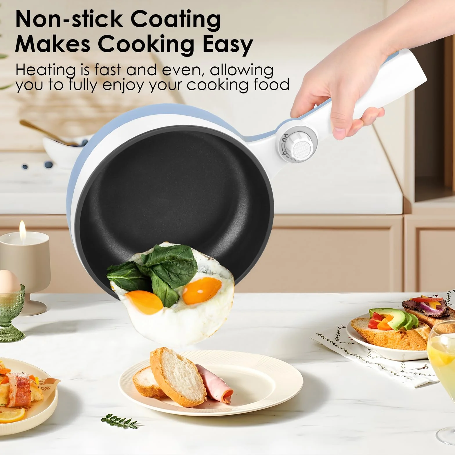 Audecook Elektryczna patelnia Hot Pot 1,7 l 20 cm nieprzywierająca przenośna mini wielofunkcyjna kuchenka