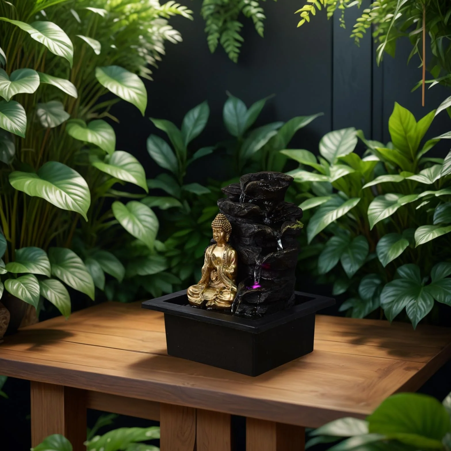 Zen'Light Shira fontanna pokojowa z pompą i oświetleniem LED, żywica syntetyczna, rozmiar uniwersalny
