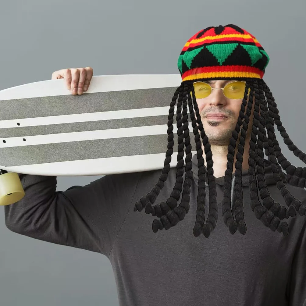 4 sztuki czapek Rasta Dreadlocks, peruka Rasta, styl jamajski, zabawne czapki z dredami, peruka, czapka z włosami, zabawny kostium, maskarada, akcesoria kostiumowe do cosplay