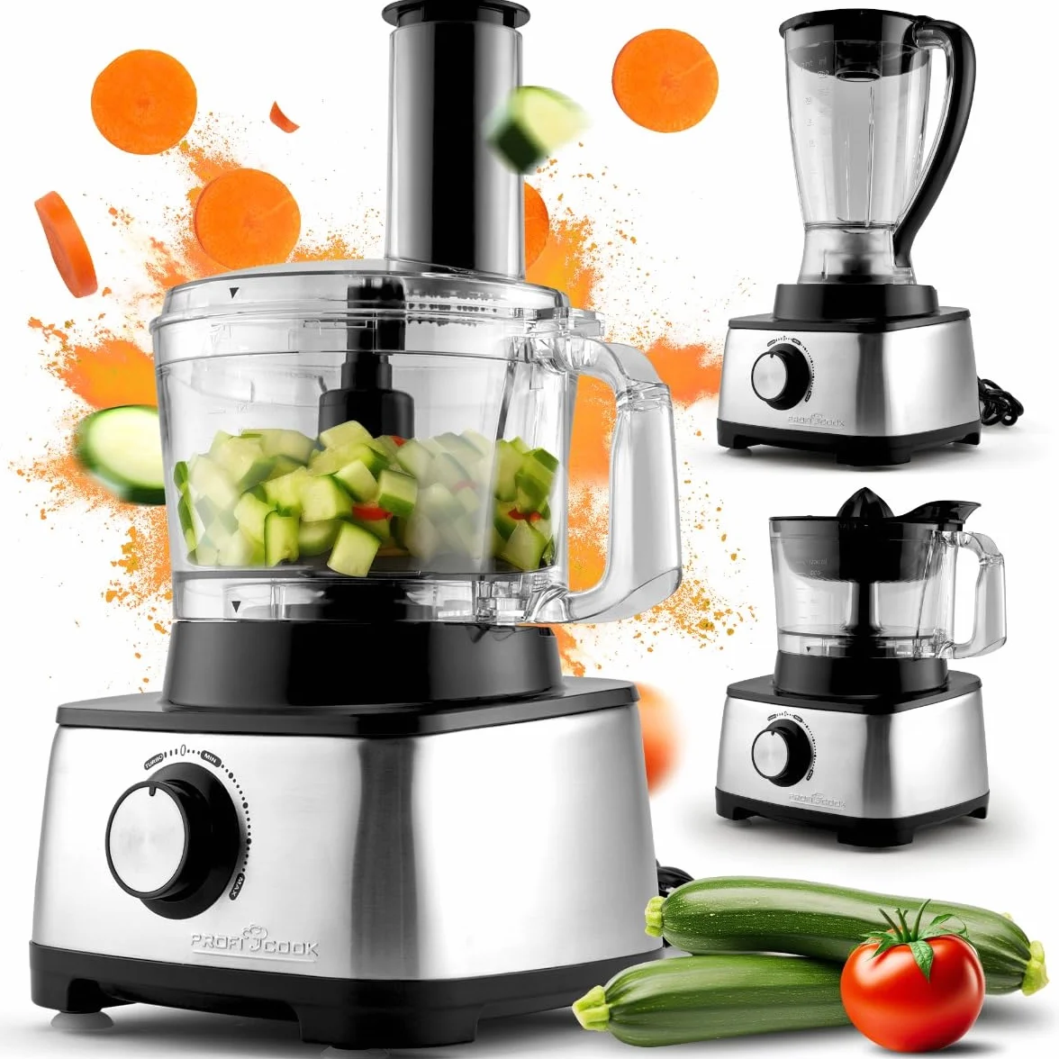 ProfiCook PC-KM 1063 Kompaktowy robot kuchenny z obudową ze stali nierdzewnej, 1,2 l, otworem do napełniania, 1200 W