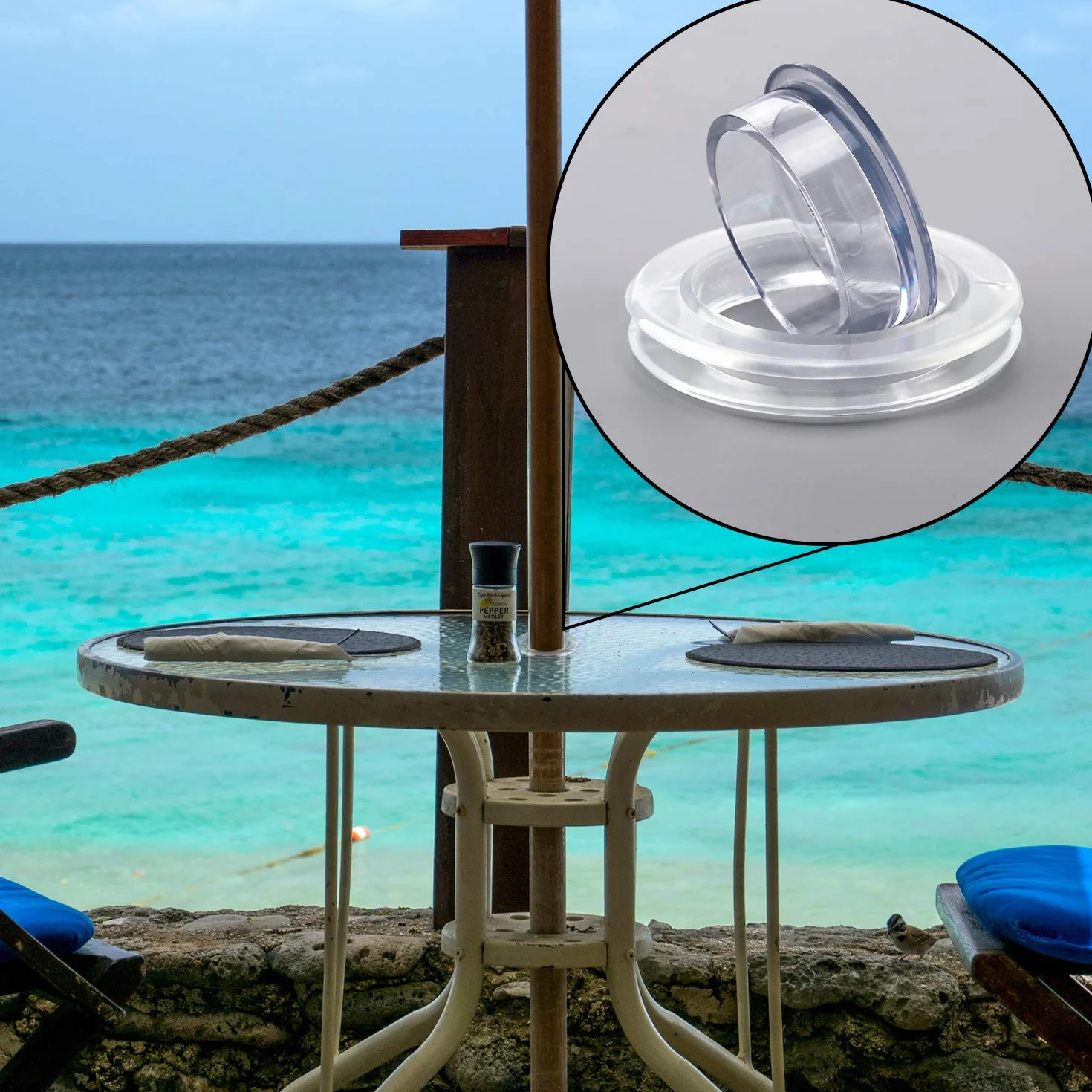 AIEX 5 cm 2-częściowy zestaw parasol na patio otwór pierścień i czapka zestaw silikonowych przezroczystych z 2 pierścieniami i 2 stoperami