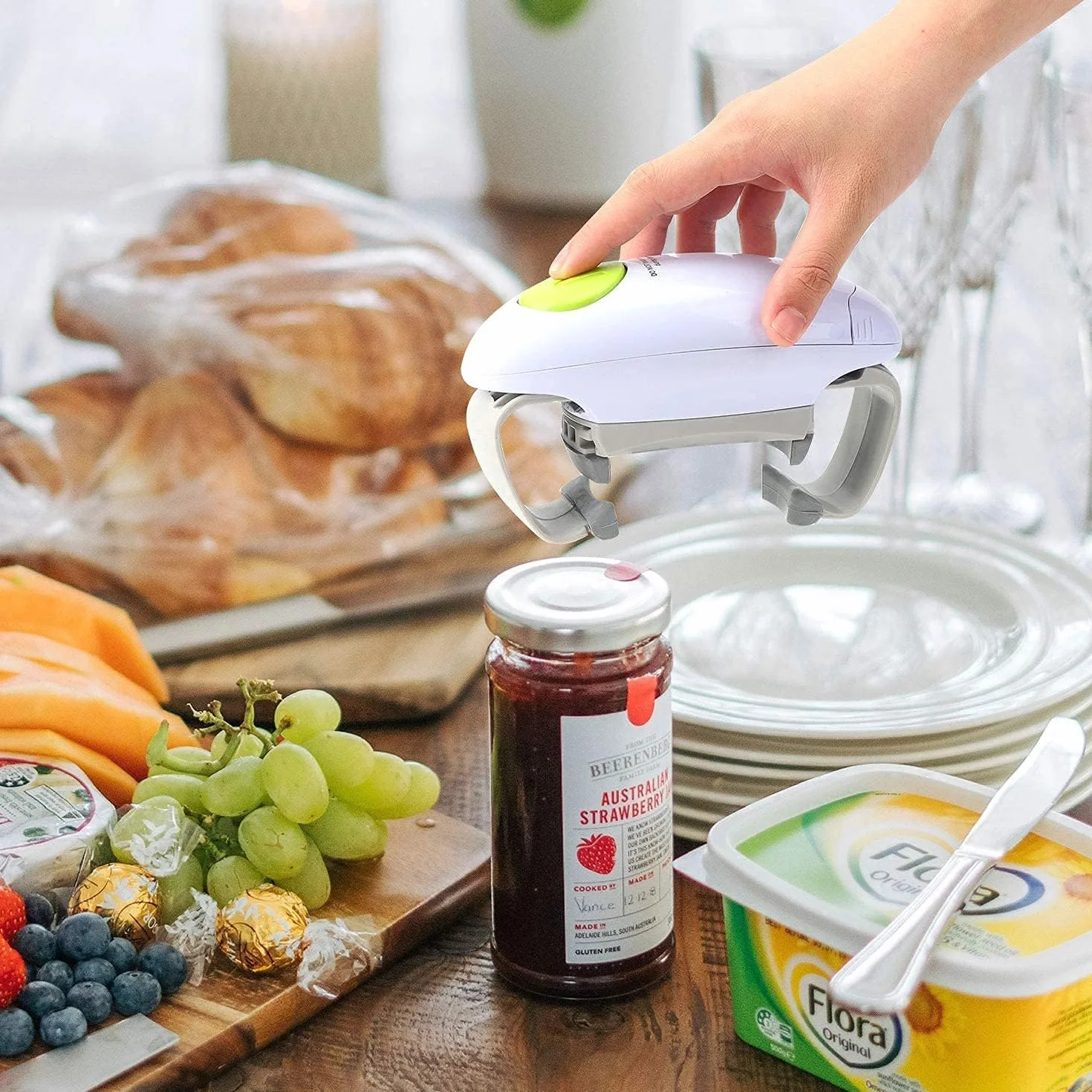 Elektryczny otwieracz do słoików Chulovs, gadżet kuchenny Mocny, wytrzymały automatyczny otwieracz do słoików do nowych zamkniętych słoików, otwieracz do słoików bez użycia (White)
