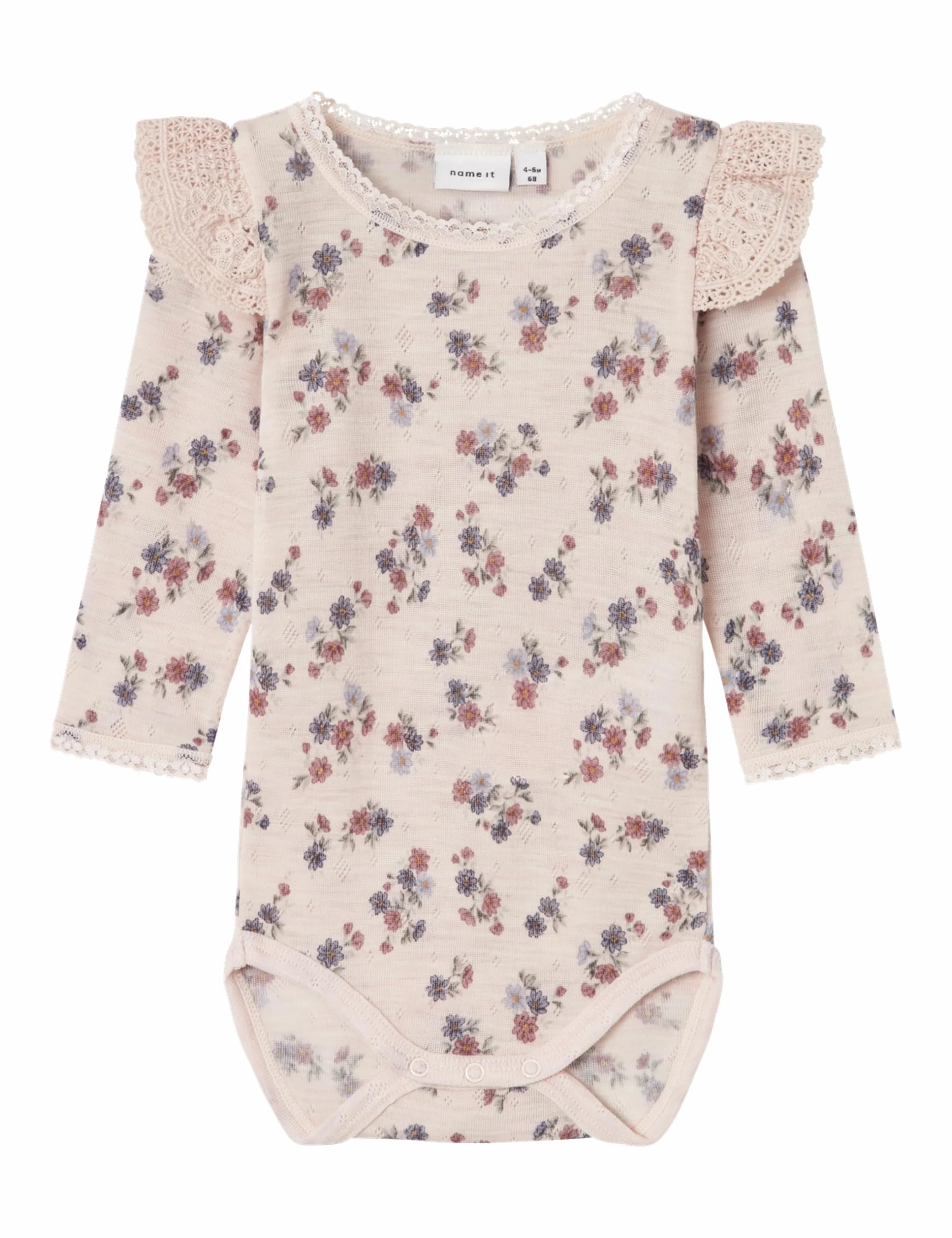 NAME IT Nbfwang Wool Needle Ls Body W/Flounce body z długim rękawem, Rosa, 56 cm