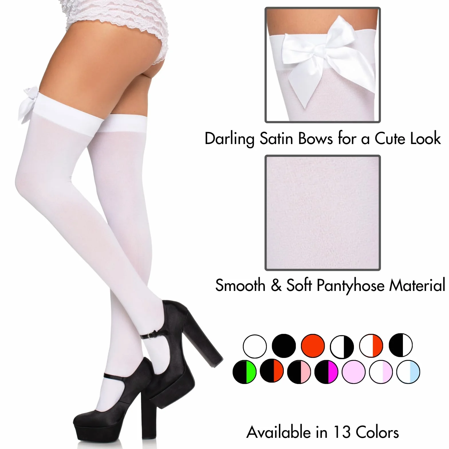 LEG AVENUE 6255 - nieprzezroczysty nylon Overkolano z satynową kokardką, rozmiar uniwersalny (EUR 36-40), biały, damski kostium karnawałowy