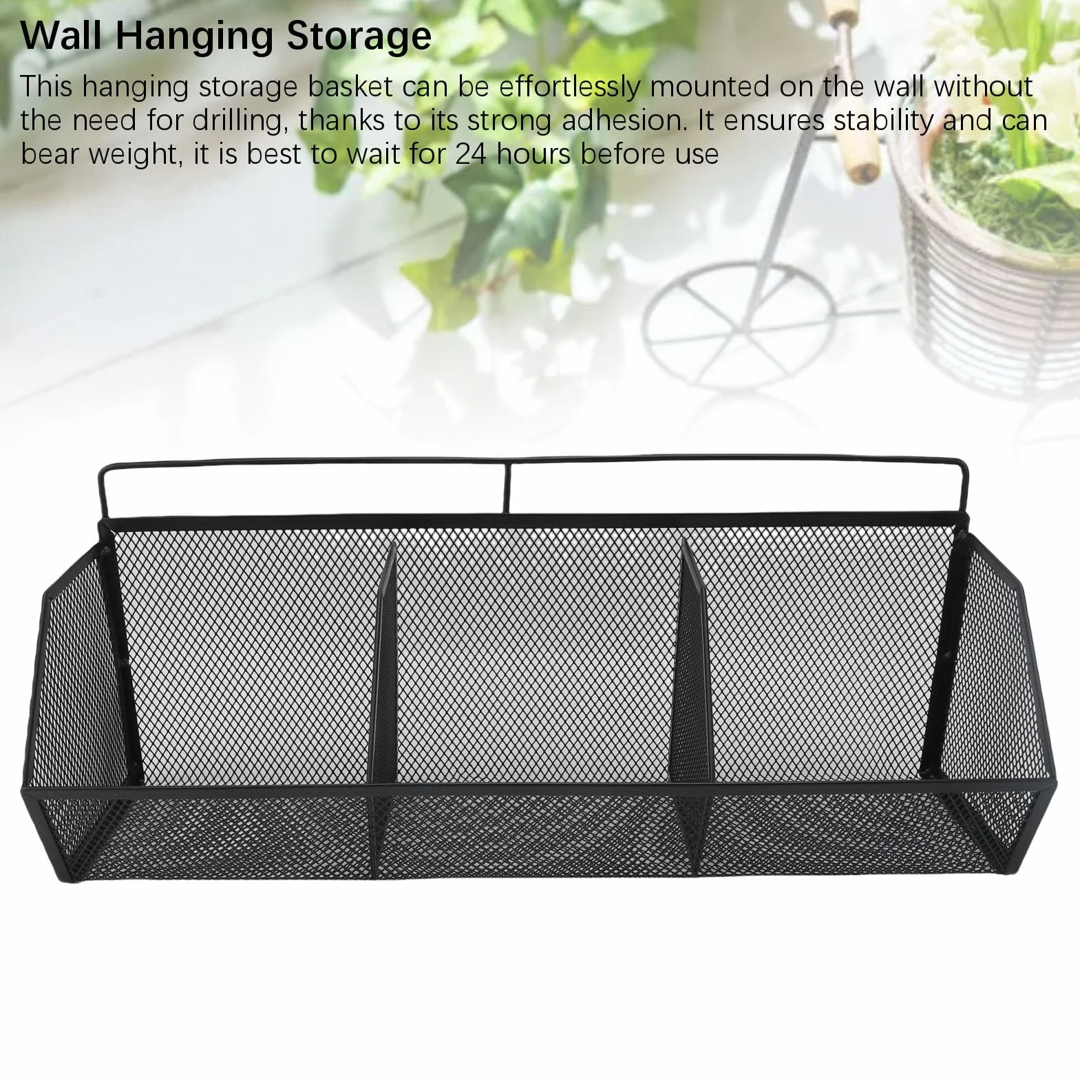 Fockety Kosz ścienny z haczykami samoprzylepnymi, 3 kratki, metalowy druciany organizer kuchenny (BLACK)