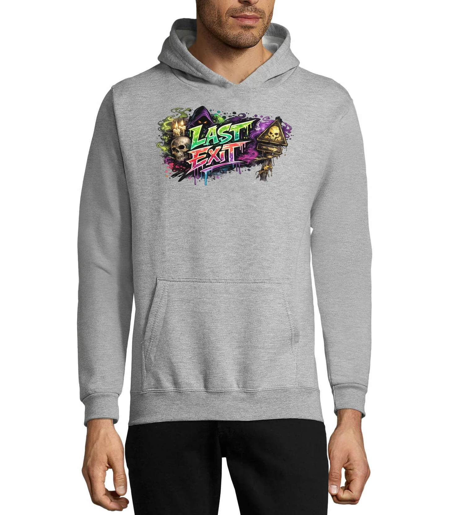 Ciemna bluza z kapturem z ostatnim wyjściem unisex mieszanka bawełny bluza z kapturem szara