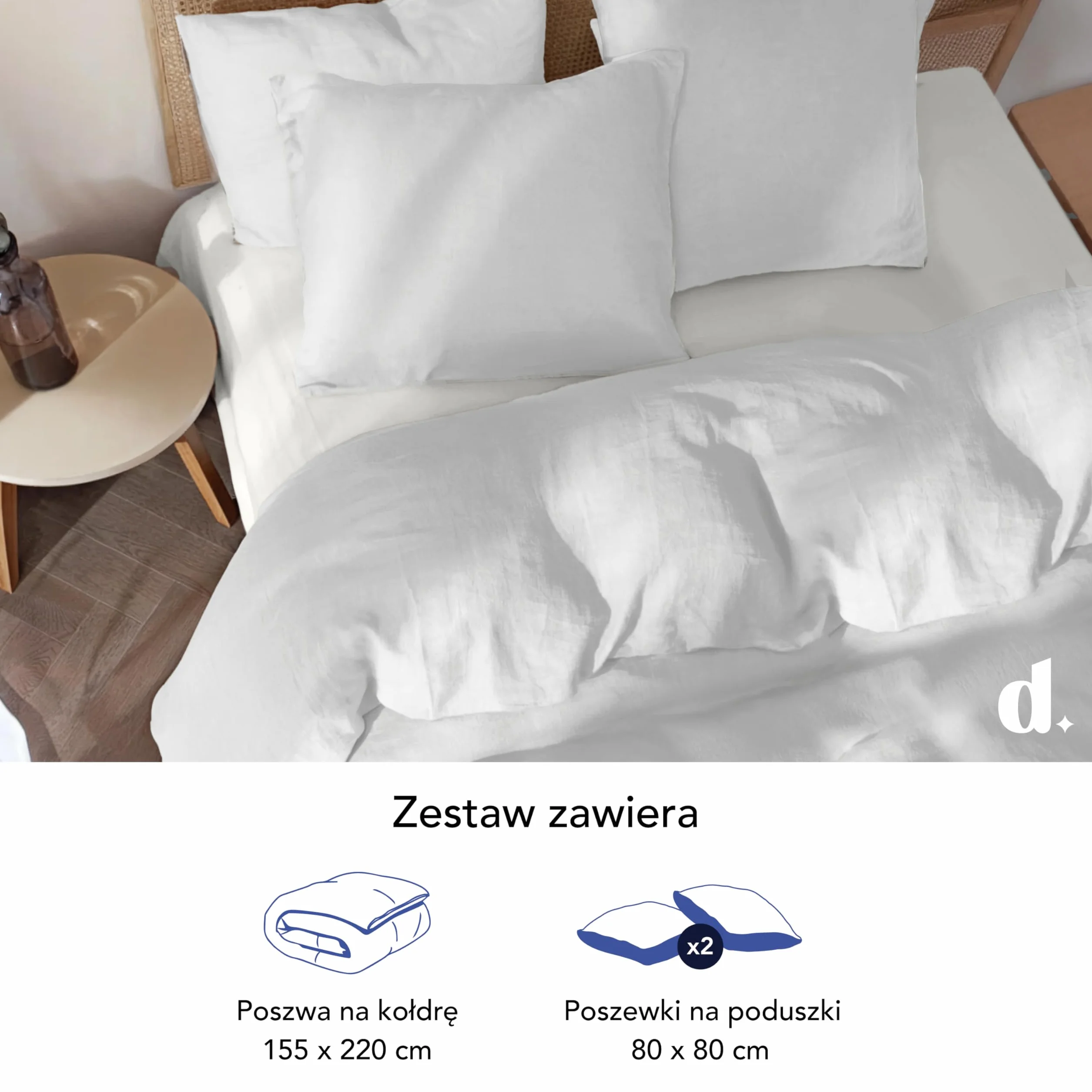 Dreamzie Zestaw pościelowy 155x220 Bawełna perkalowa Biały