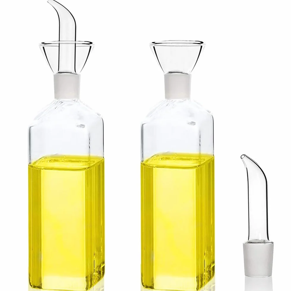 Bugucat Butelka na olej, szklana butelka 500 ml (2 szt.), dozownik na ocet i olej, butelki na likier, wódkę, olej, oliwę z oliwek, dozownik z zabezpieczeniem przed wyciekiem, do oleju, sałatek