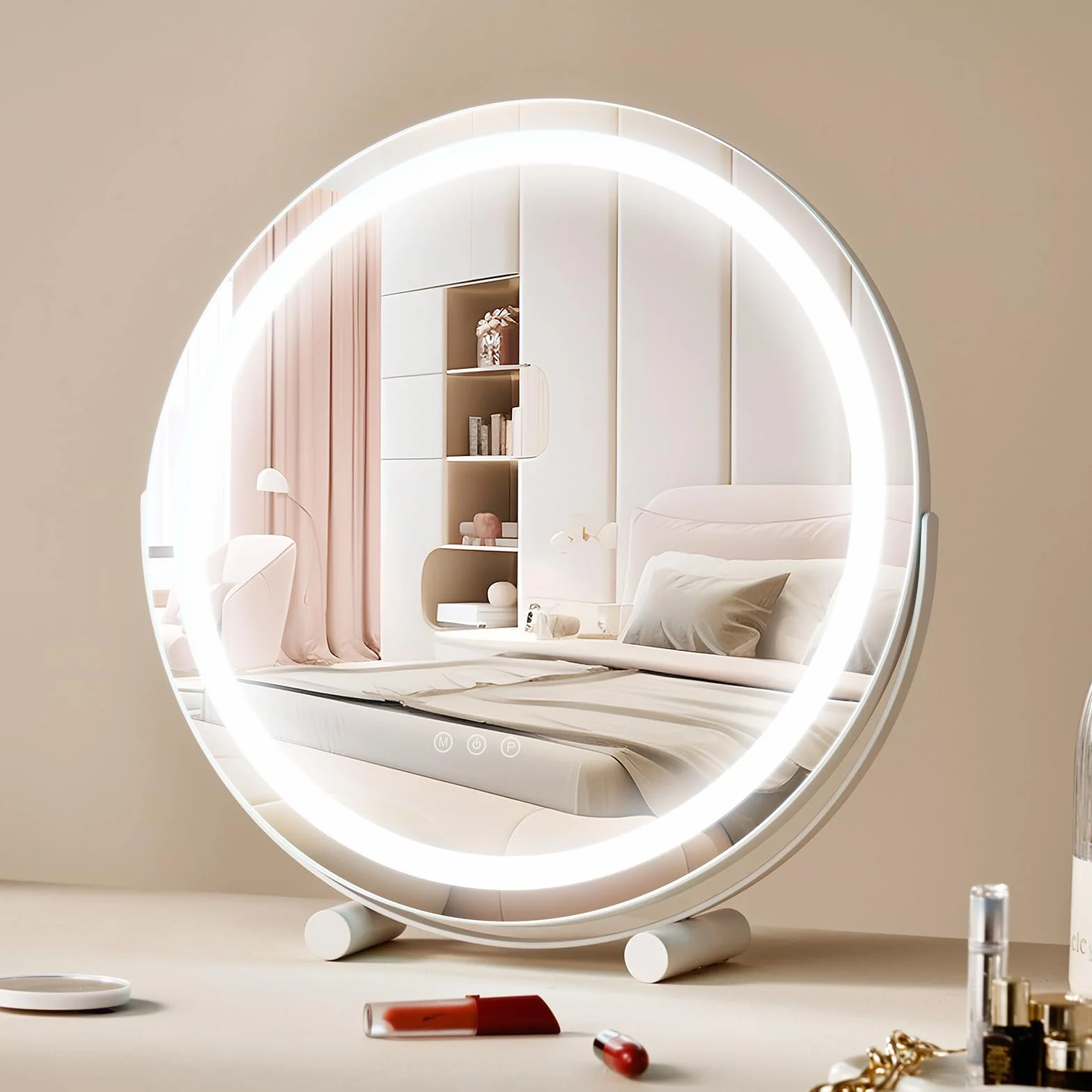 VEVOR Okrągłe podświetlane lustro LED z 3 trybami oświetlenia, 5-krotne powiększenie, sterowanie dotykowe, obrót 360°, 513x100x523 mm