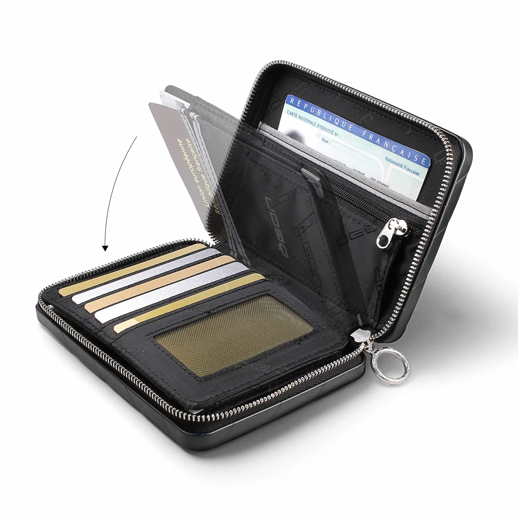 ÖGON Aluminiowy portfel dla kobiet Lady Case Large - Portfel blokujący RFID - Do 10 kart, paszportów, monet i banknotów (Czarny)