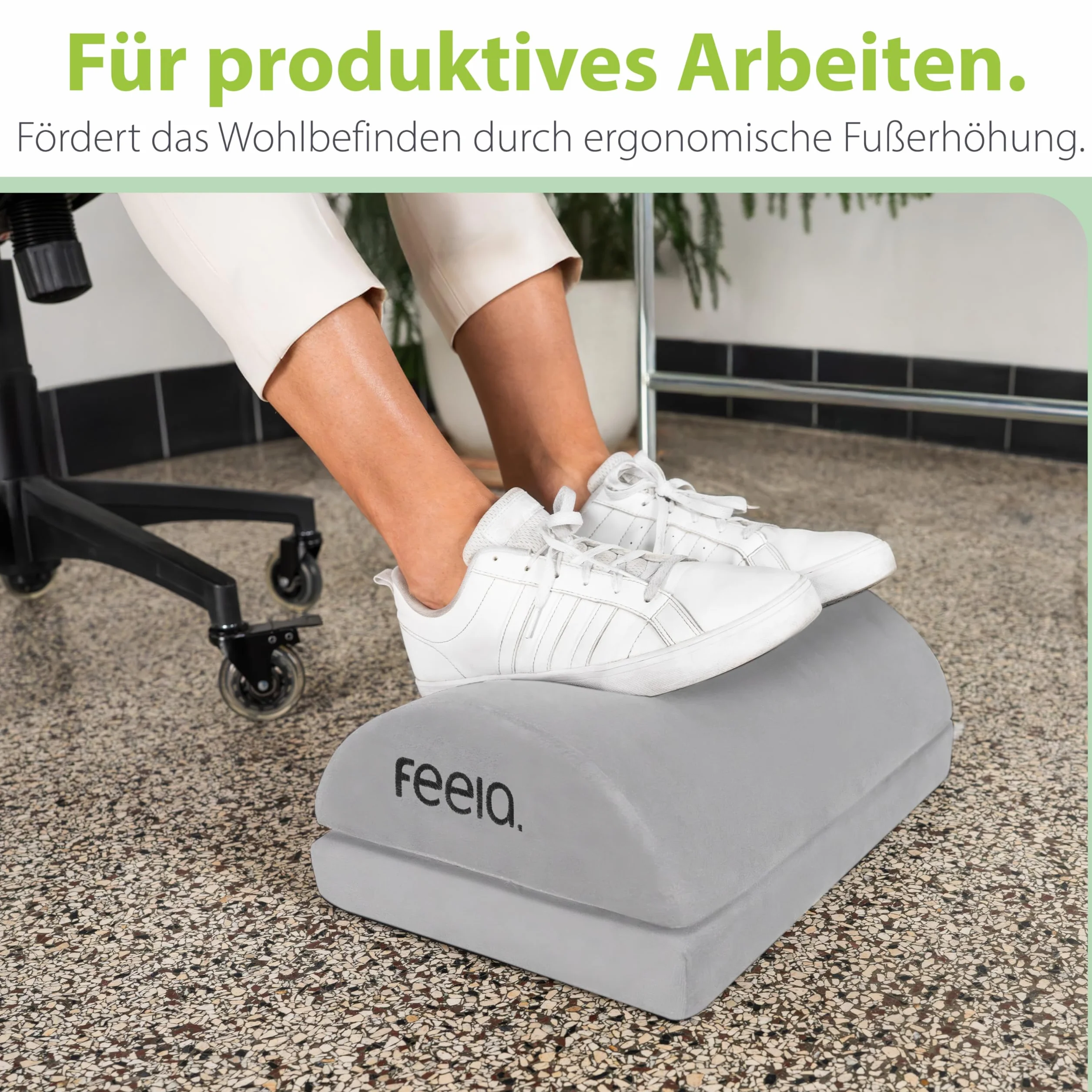 feela. Podnóżek na biurko, ergonomiczny podnóżek z rdzeniem z pianki premium i zintegrowaną torbą termiczną, antypoślizgowy podnóżek i podnóżek do biura i domowego biura (srebrny)