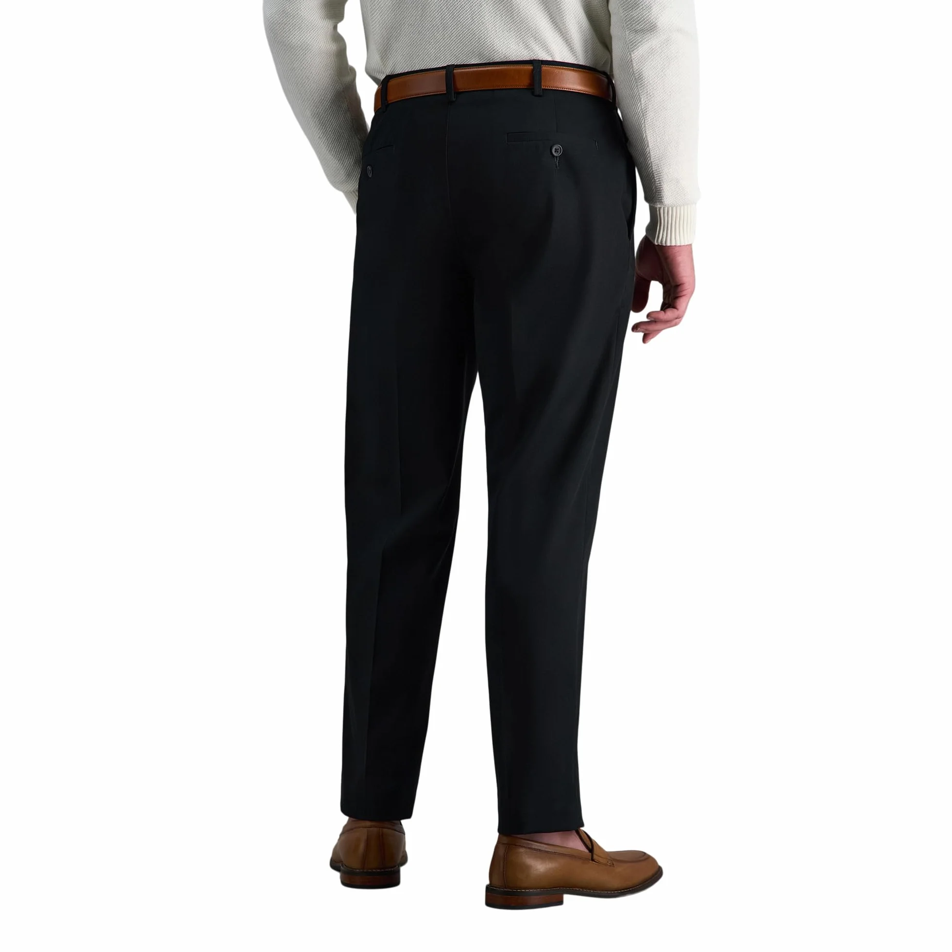 Haggar Męskie spodnie, jakość premium, kolor khaki, prosty krój, płaski przód, elastyczny pas, na co dzień, bez prasowania