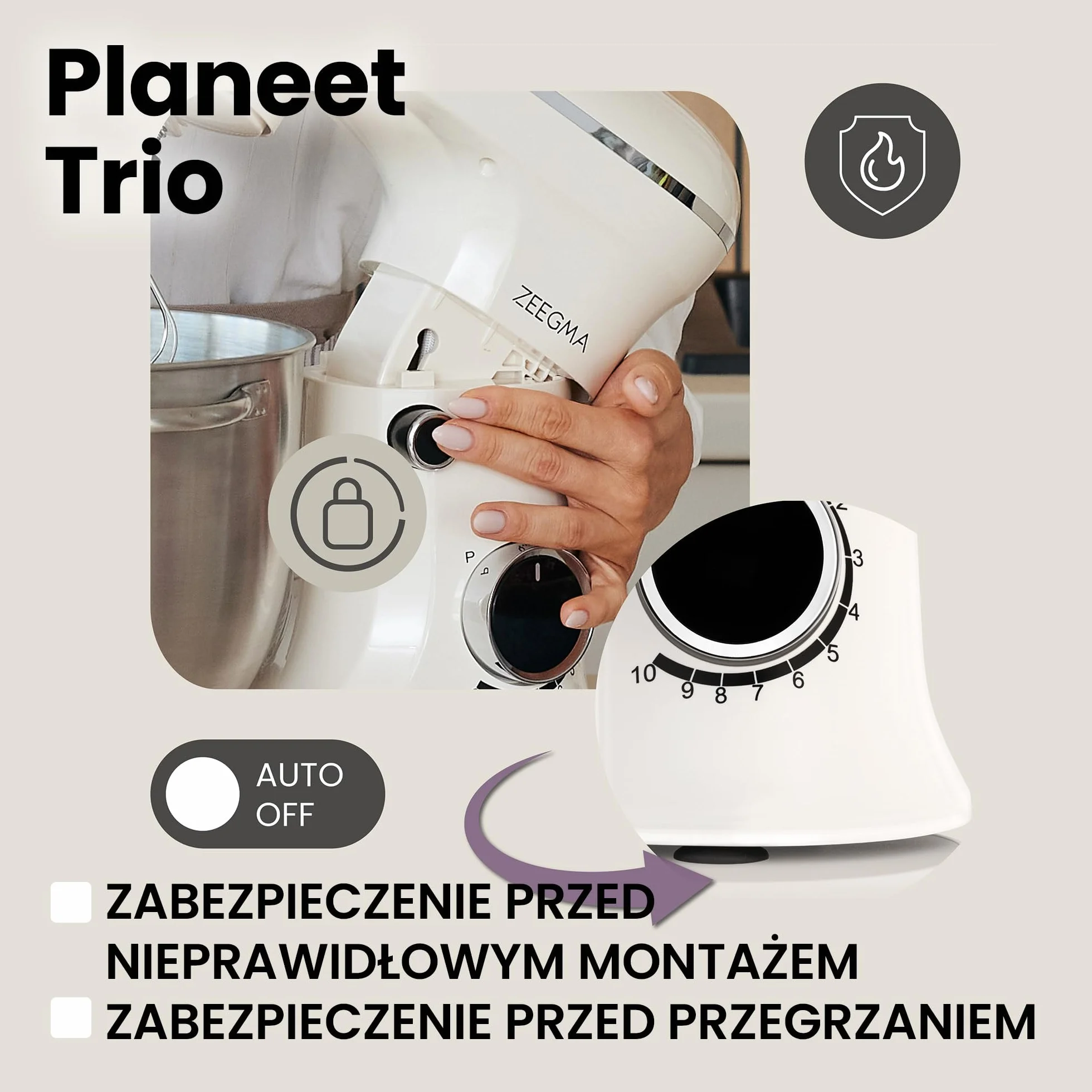 Robot Planetarny 1500 W Z 3 Misami 4l 4,5l 5,2l 10 Prędkości Mikser Hak Mieszadło Trzepaczka Biały