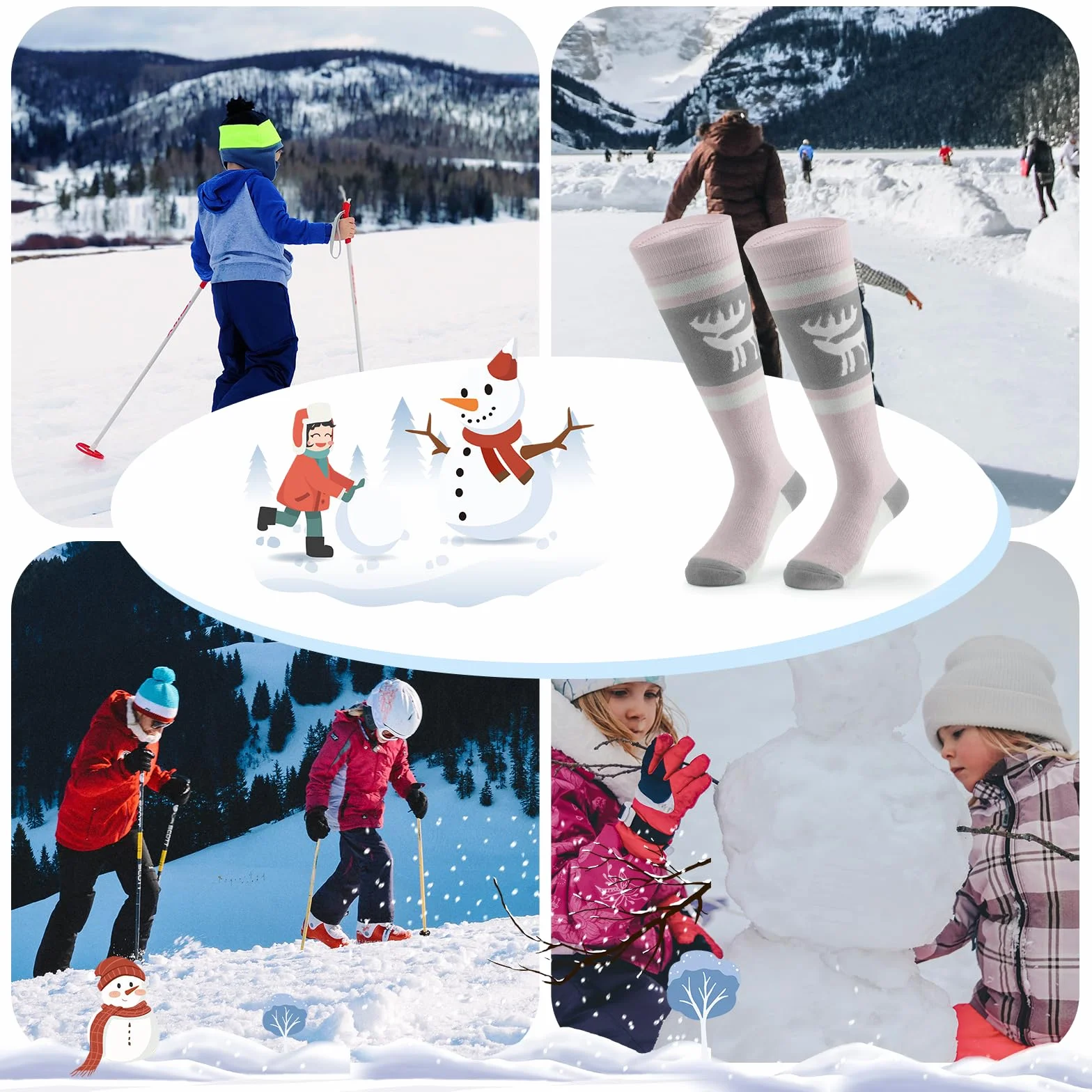 Skarpetki Narciarskie dla Dzieci dla Dziewczynki Chłopców Skarpety Termiczne 1 Para Zimowe Ciepłe Skarpetki Śniegowe Skarpetki Sportowe z Merynosów Podkolanówki na Narty Snowboard Łyżwiarstwo