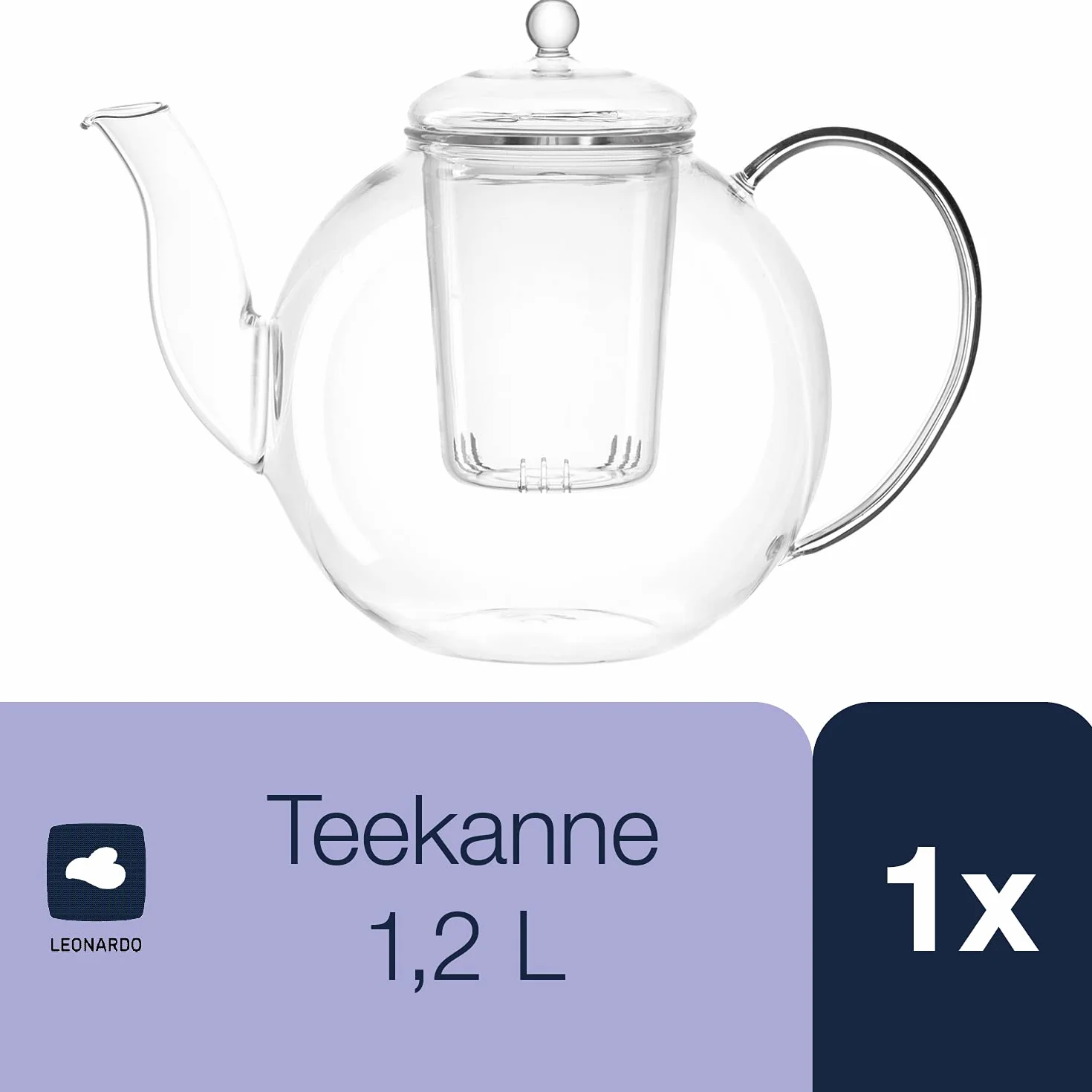 Leonardo Armonia Unique czajniczek 1200 ML przezroczysty - czajnik (pojedynczy czajnik, 1200 ml, przezroczysty, szklany, 192 mm, 175 mm)