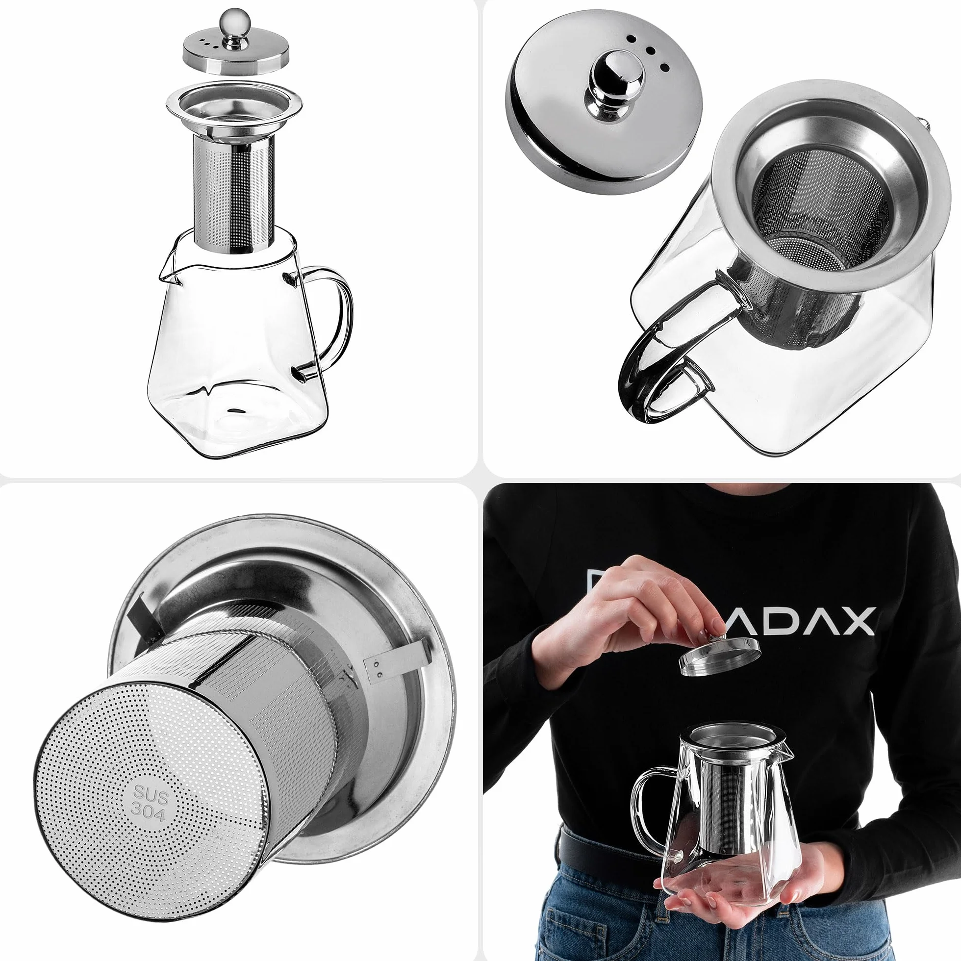 KADAX Dzbanek do herbaty ze szkła borokrzemowego 650 ml z wyjmowanym sitkiem