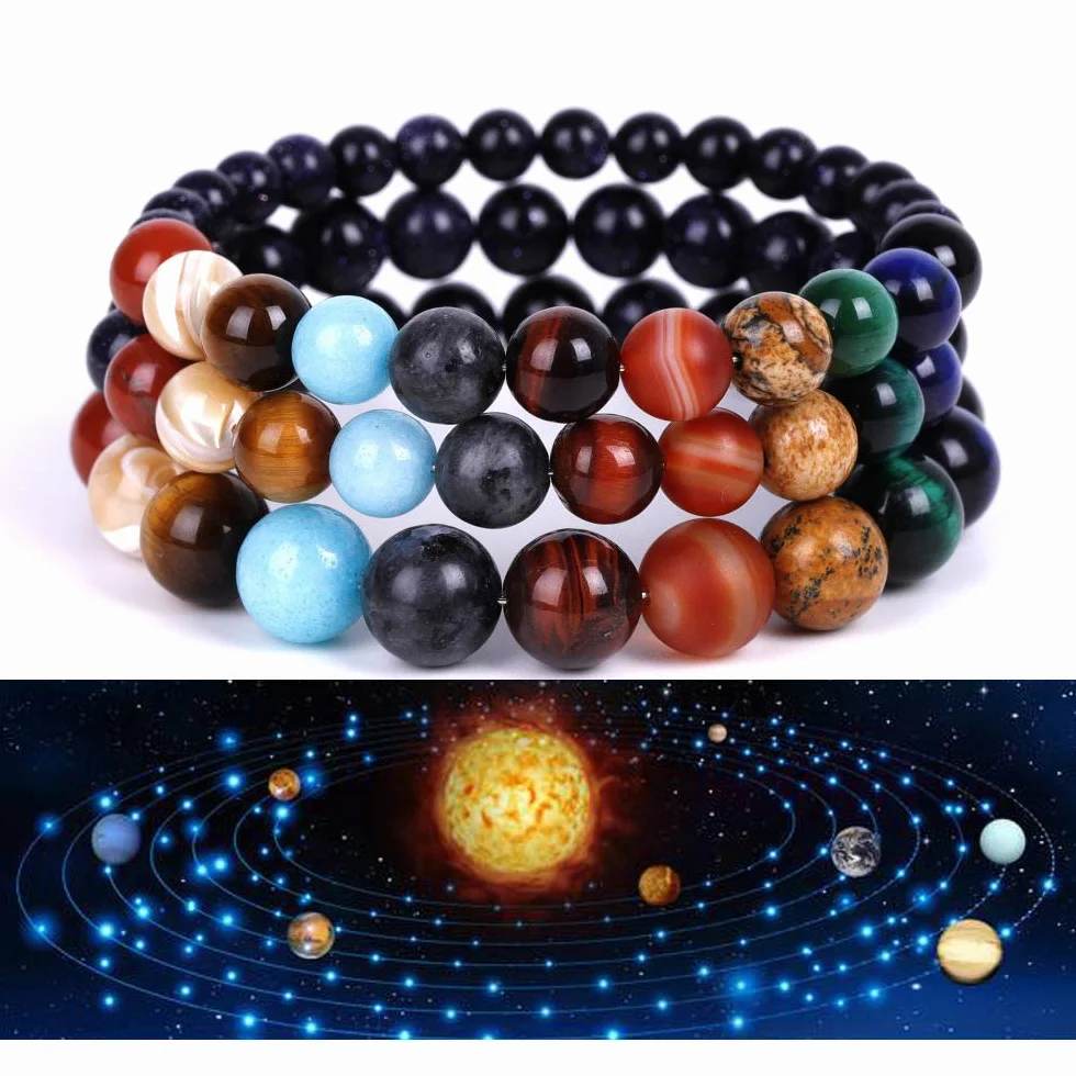 Uniwersalne bransoletki, 9 planet, bransoletka Pluton, układ słoneczny, opaska na nadgarstek dla mężczyzn i kobiet, 19 cm, kamień