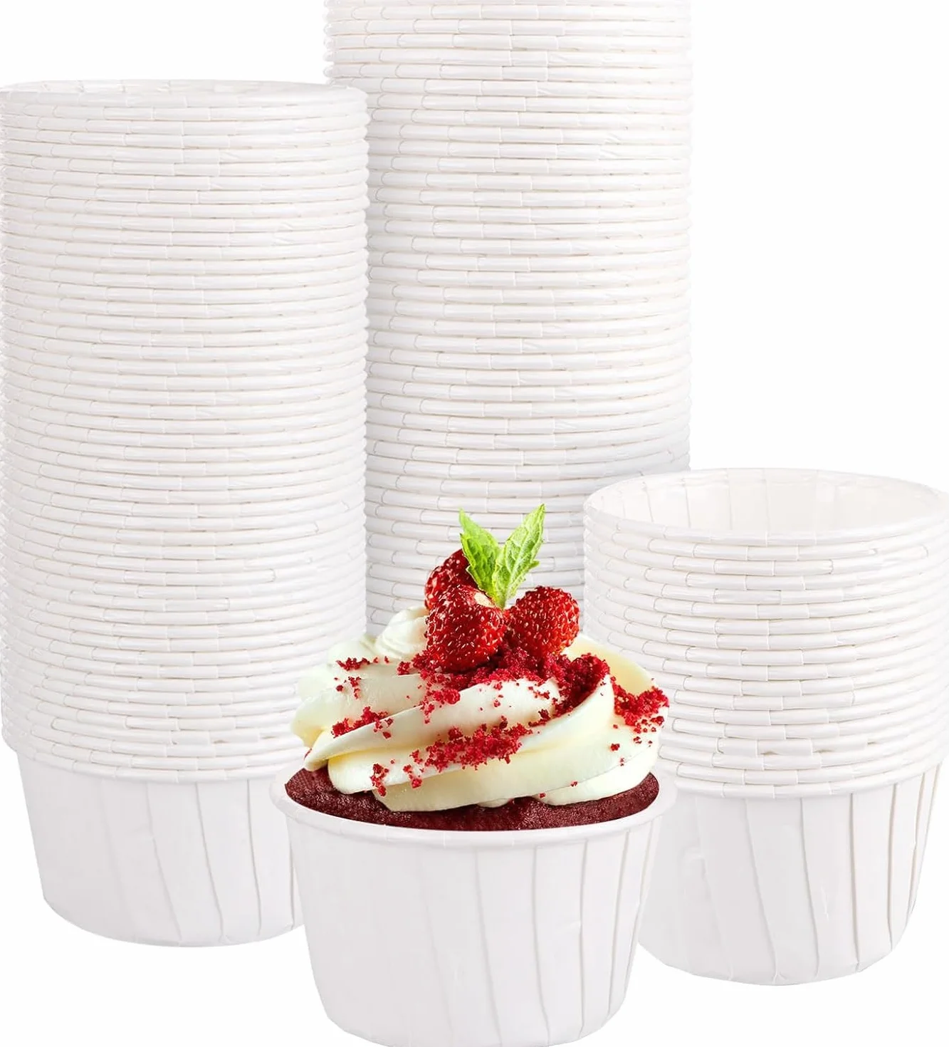 100 szt. Wodoodporne papierowe foremki do pieczenia papilotki do babeczek etui do pakowania muffinki do pieczenia foremki do dekoracji kubki, 8 kolorów do wyboru (biały)
