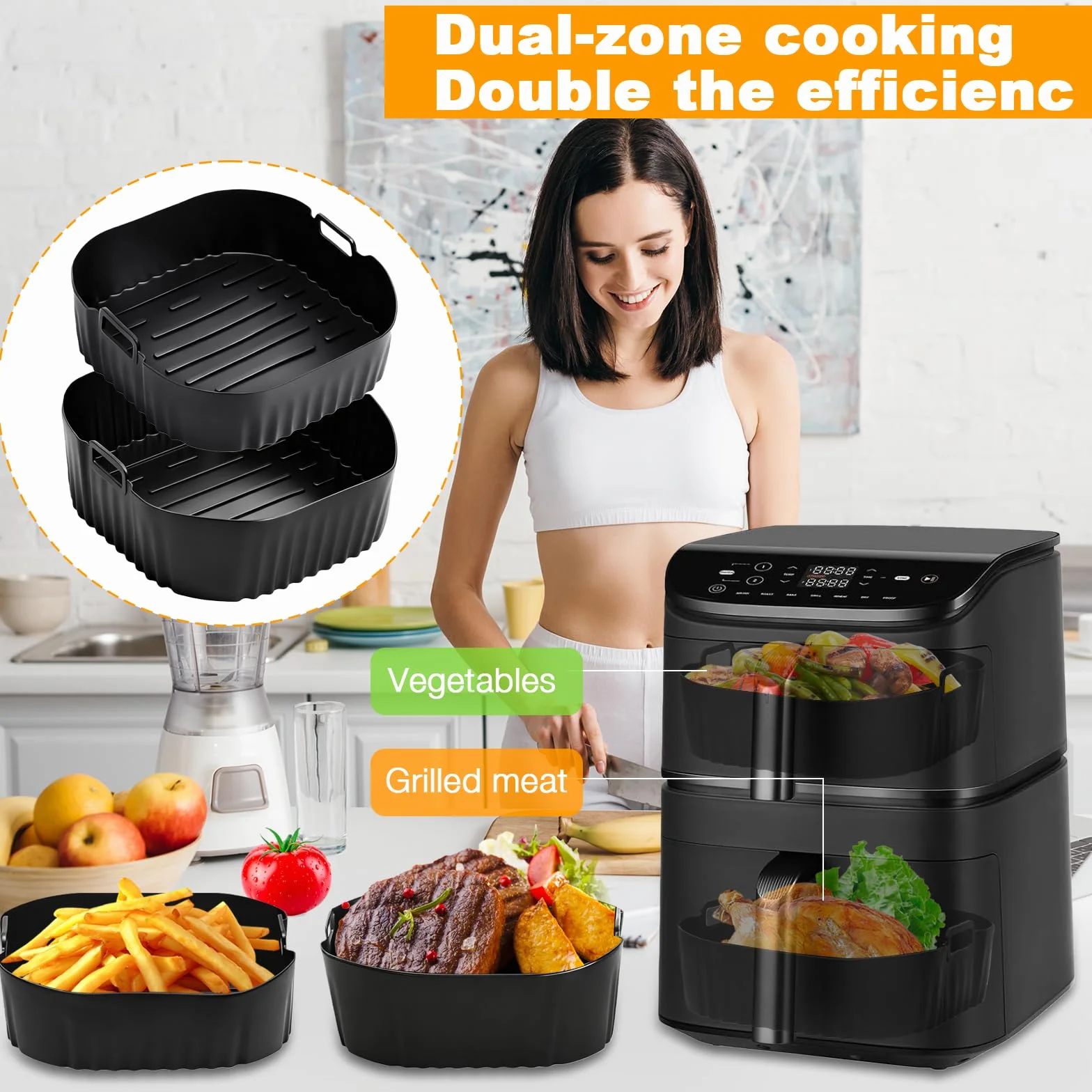 2 szt. Airfryer akcesoria do Cosori Turbo Tower 10,8 l, Double Stack Airfryer, silikonowa forma do frytkownicy na gorące powietrze, akcesoria do COSORI DC111, DC112 i DC113S (6,5 l i 4,3 l)