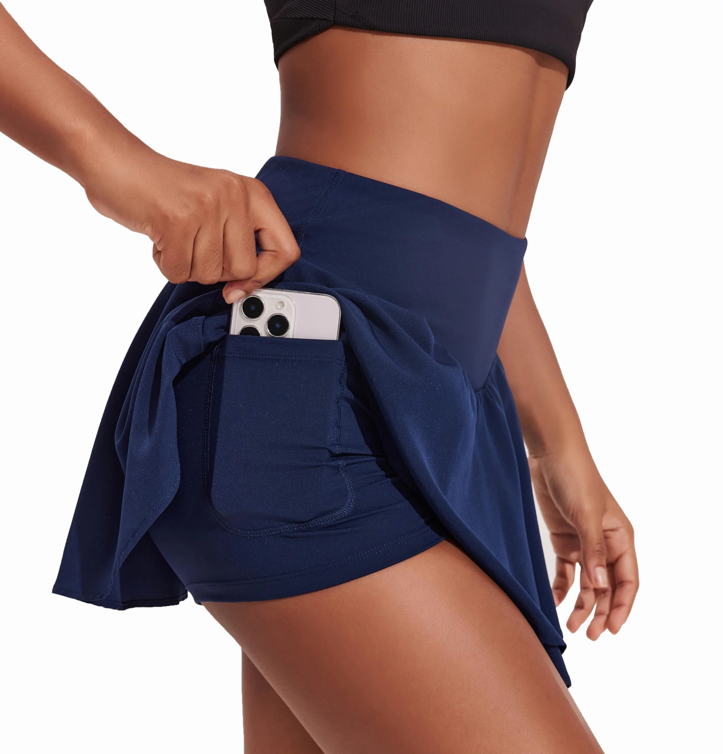 PINSPARK Damska spódnica tenisowa z wysoką talią, tenisowa Skort, z falbankami, spódnica sportowa, letnia spódnica golfowa z 3 kieszeniami, plisowana spódnica treningowa, do biegania, ze spodenkami