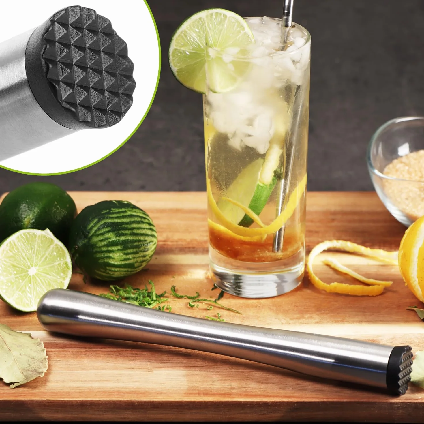Cocktail Muddler - Kruszarka do lodu ze stali nierdzewnej - Kruszarka do lodu - Zaprawa koktajlowa z plastikowa glówka - Wyciskacz do wapna - Akcesoria barowe (1 sztuka - tluczek)