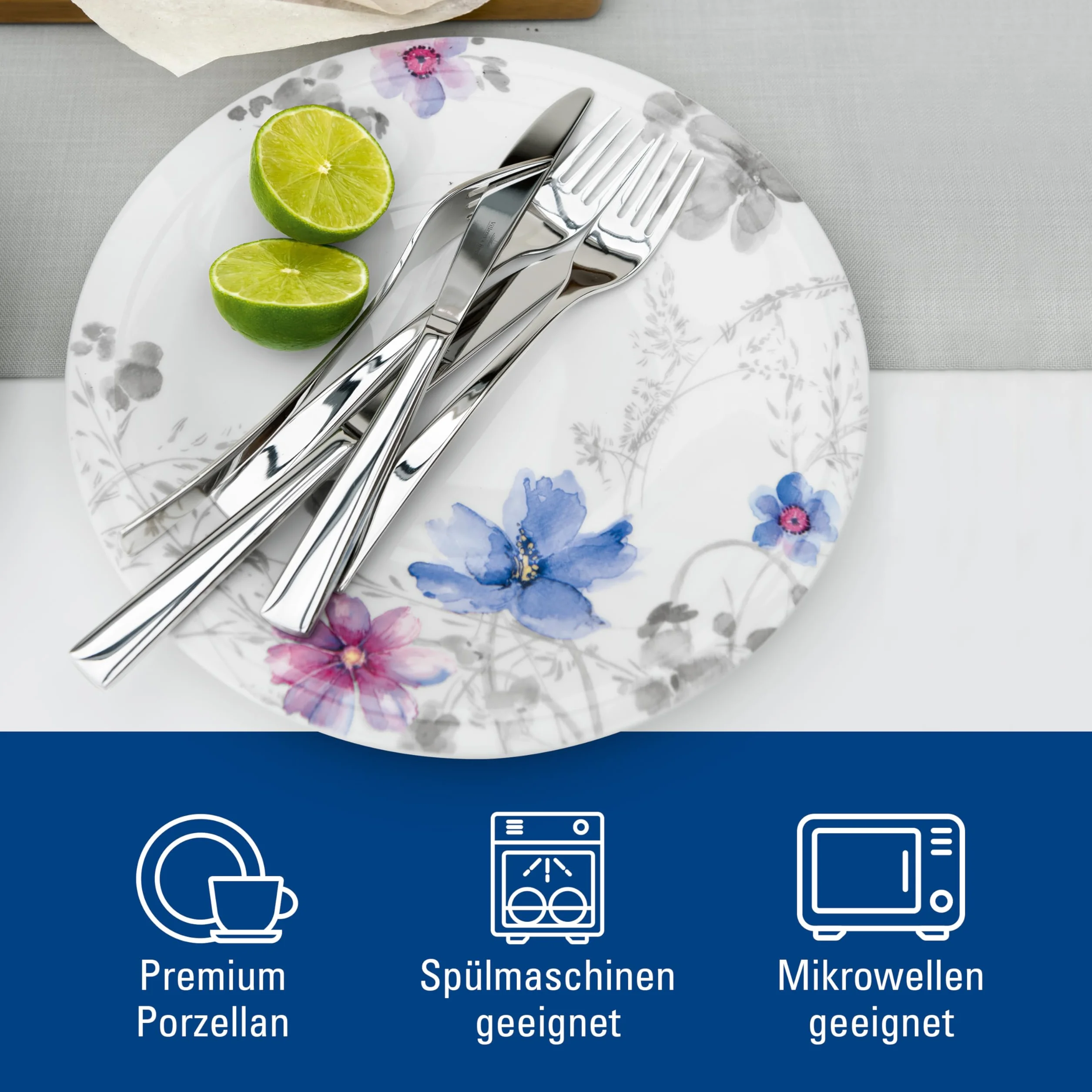Villeroy & Boch Mariefleur Gris Basic Zestaw Obiadowy, Wielokolorowy, 12 sztuk