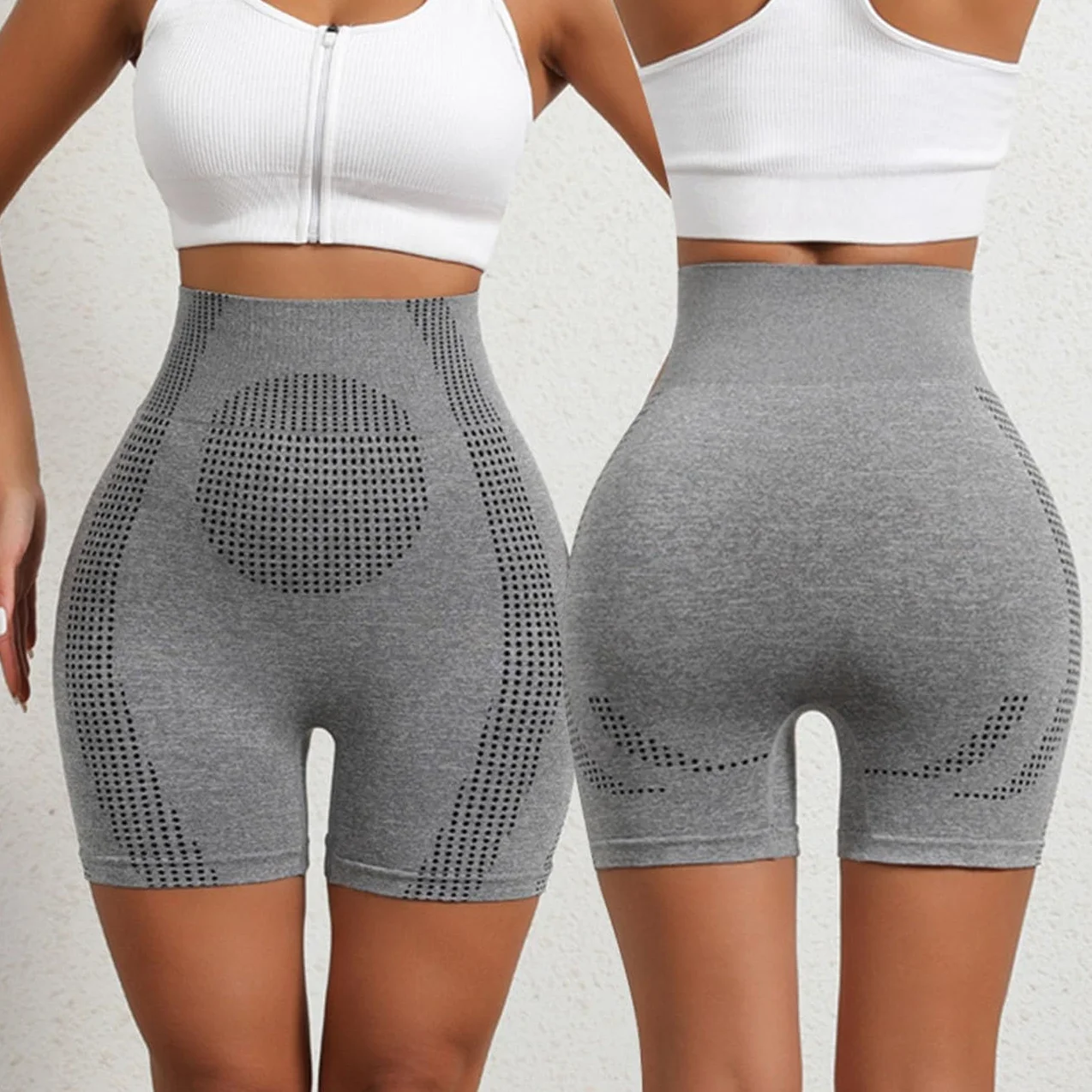 Spodenki modelujące i regenerujące Ice Ionic Fibre, moduł masażu mikrowibracyjnego Ice Silk Lon Fibre Repair Spodenki modelujące, damskie majtki wyszczuplające brzuch z wysokim stanem(Gray,L)