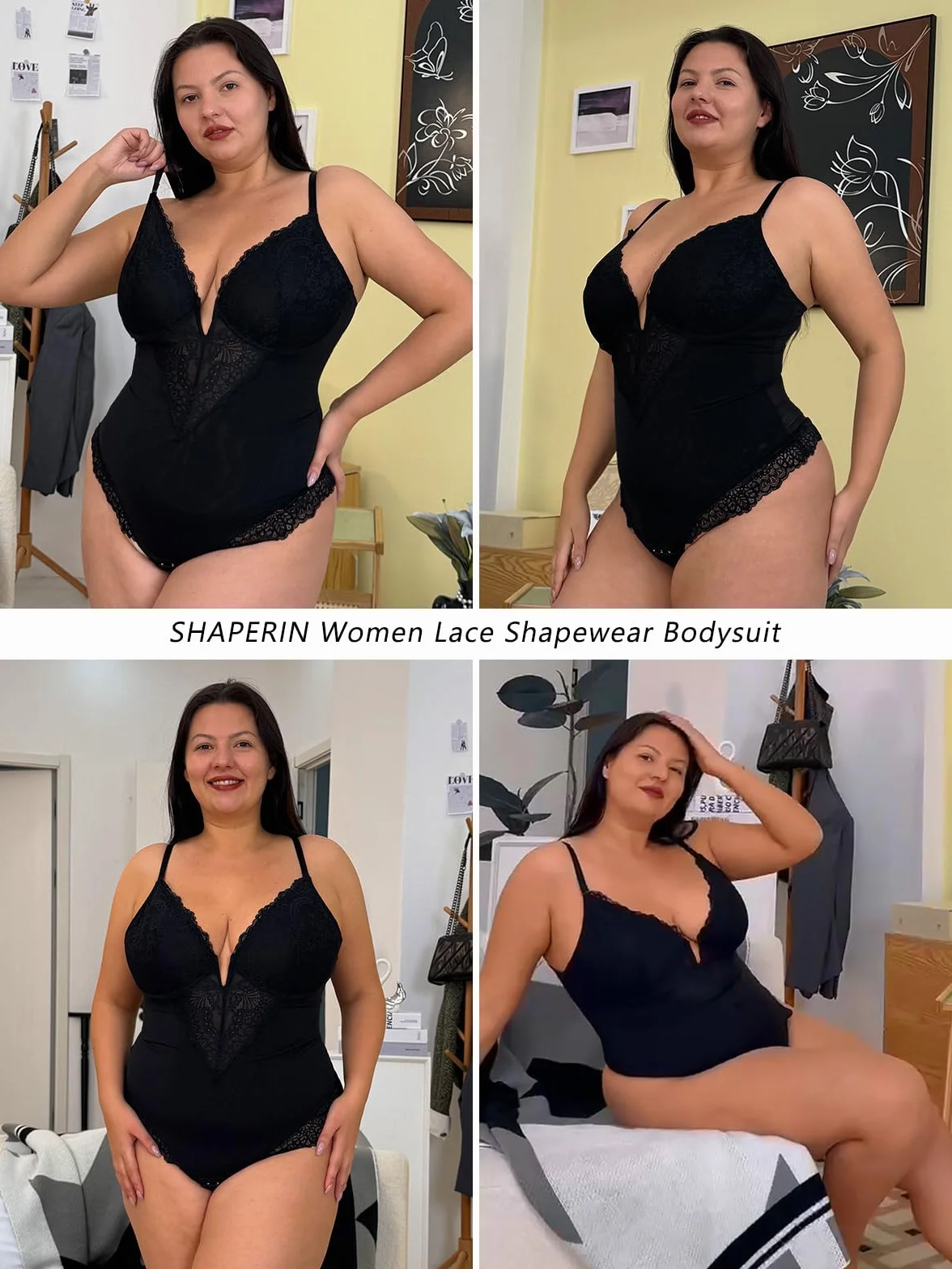 SHAPERIN Damskie body wyszczuplające wyszczuplające brzuch płaskie body stringi koronkowa bielizna modelująca body topy