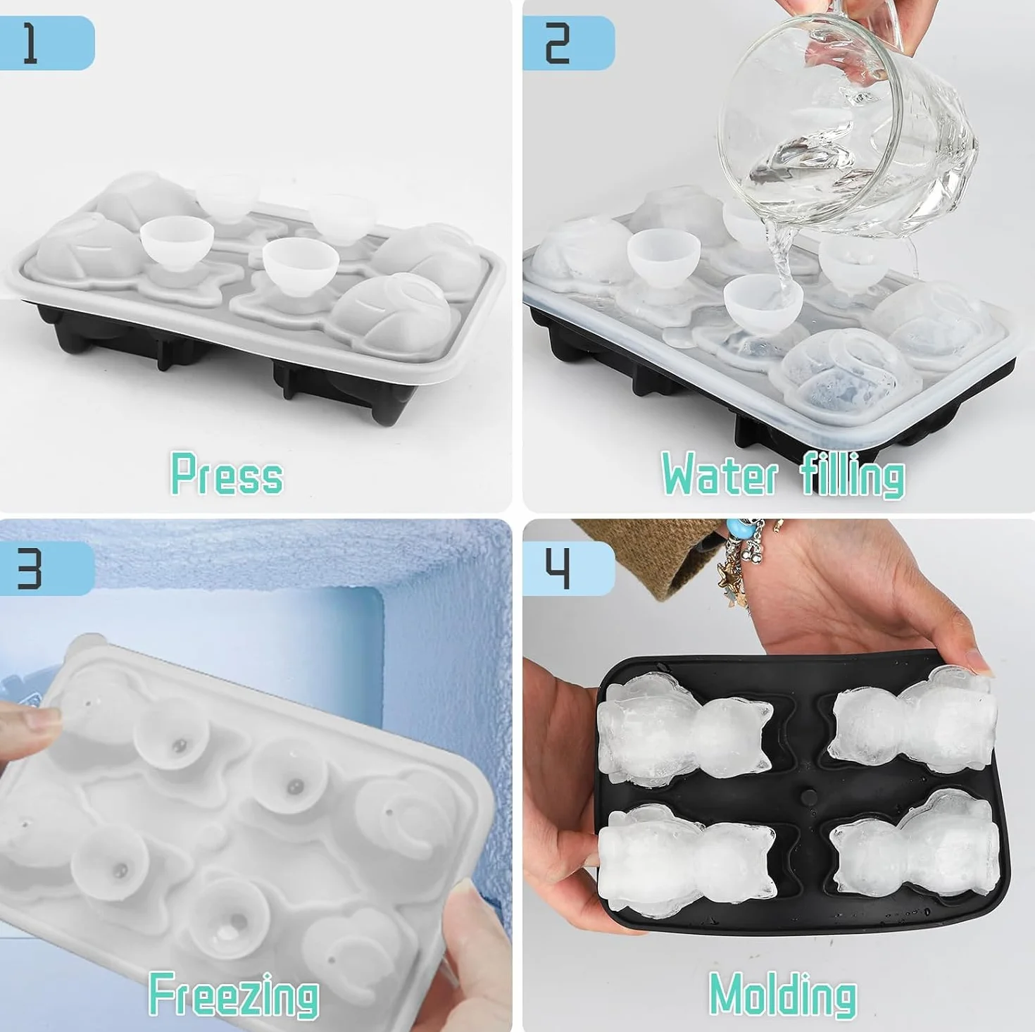 Ice Cat Ice Cube Tray 3D Cat Shape Moulds 4-otworowe duże zabawne formy
