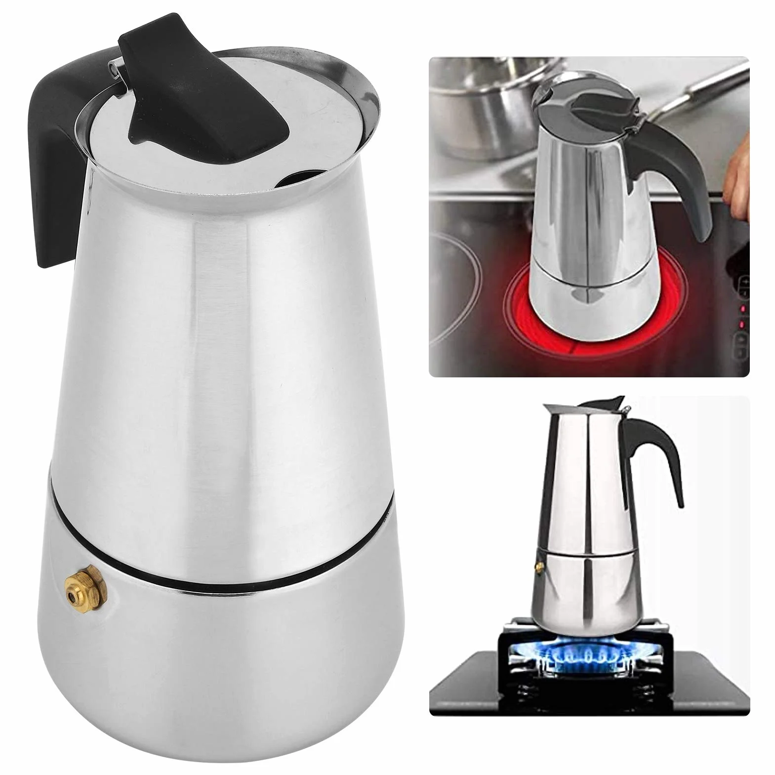 Dzbanek do Kawy ze Stali Nierdzewnej, Moka, 4 Filiżanki, Indukcyjny