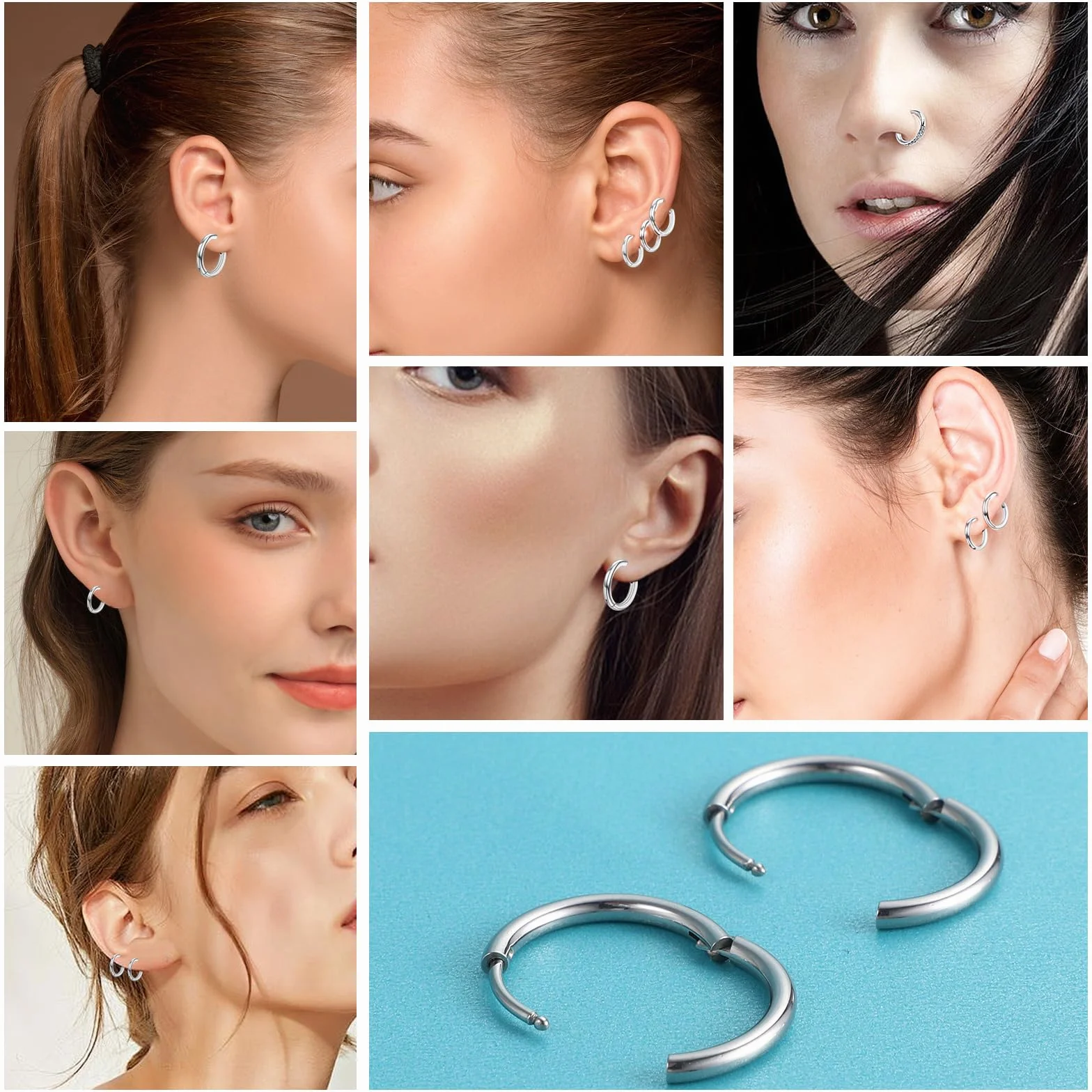 Nogeqi 5 par helix kolczyków do piercingu, srebrne, z stalicy, hipoalergiczne i lekkie