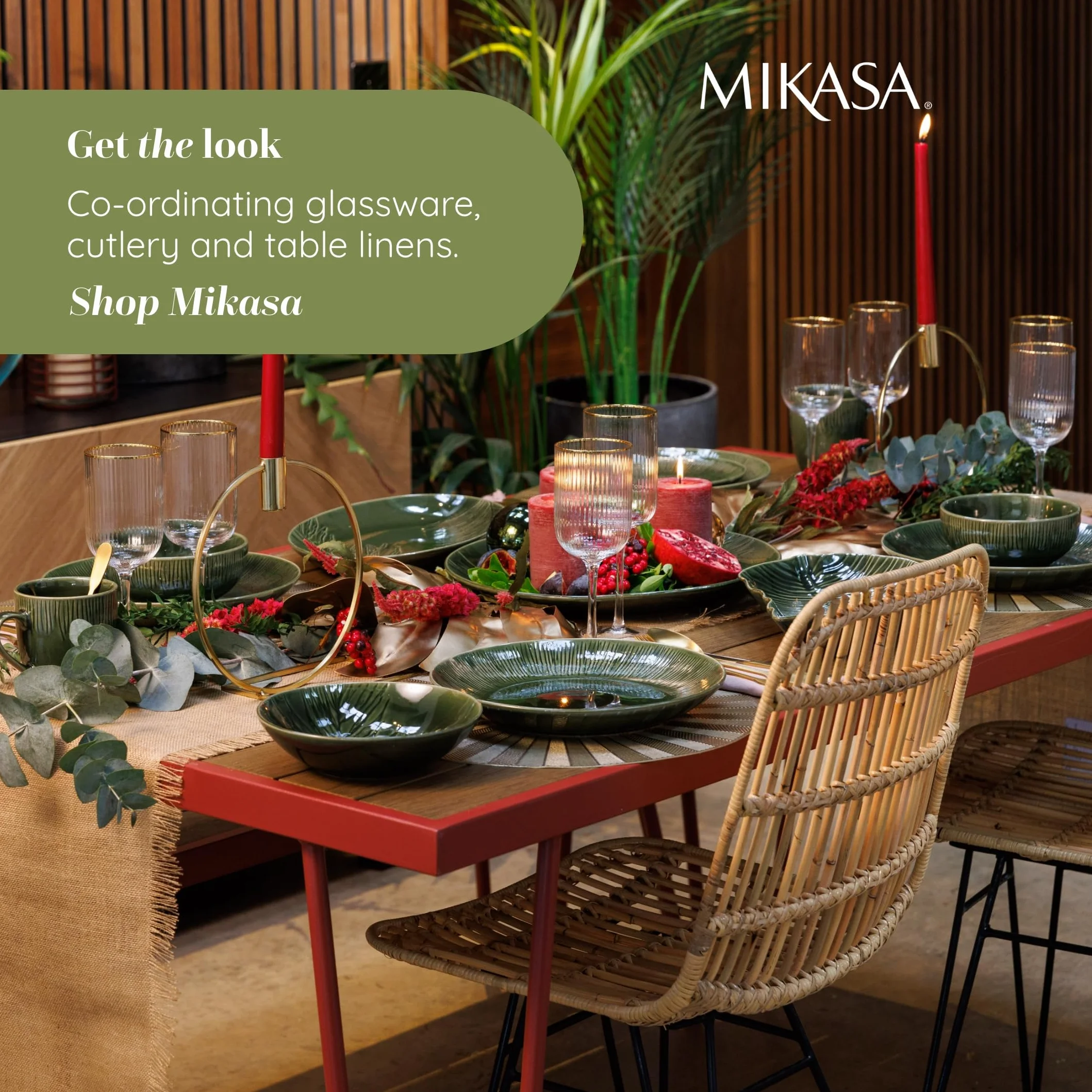Mikasa Jardin Zestaw misek do makaronu 4 szt. kamionka 20 cm zielony wzór botaniczny