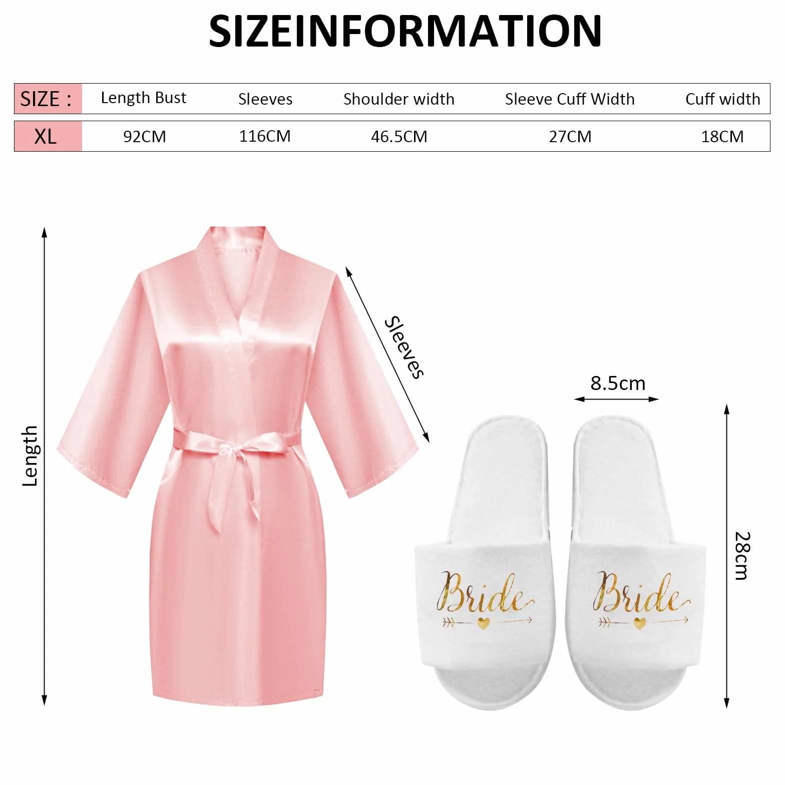 Bride Damski szlafrok satynowy kimono z dekoltem w serek bielizna nocna z kapciami na wesele wieczór panieński dekoracja imprezowa (różowy)