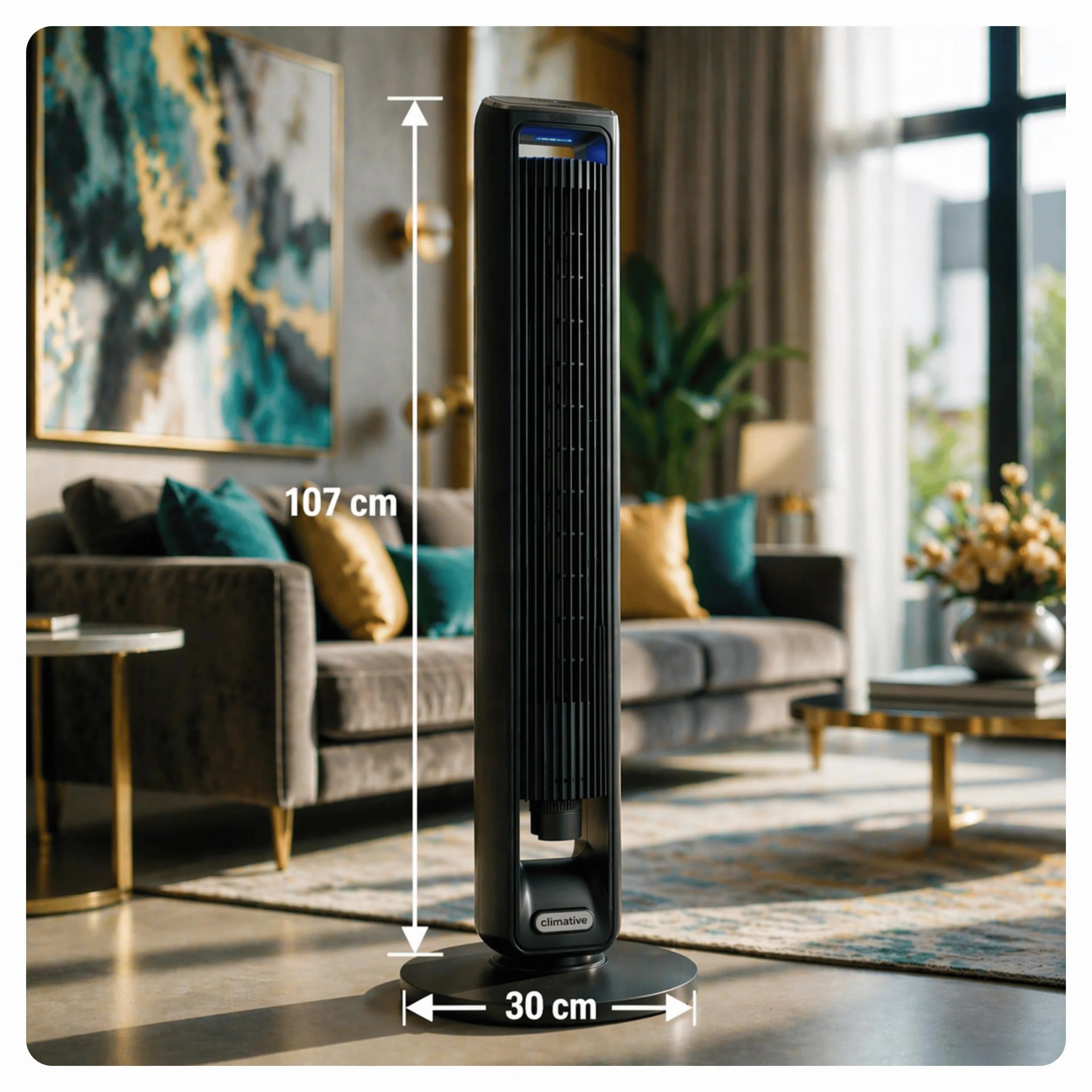 Wentylator kolumnowy 107cm WiFi Tuya Jonizacja Timer 15h Oscylacja 90° Pilot LED