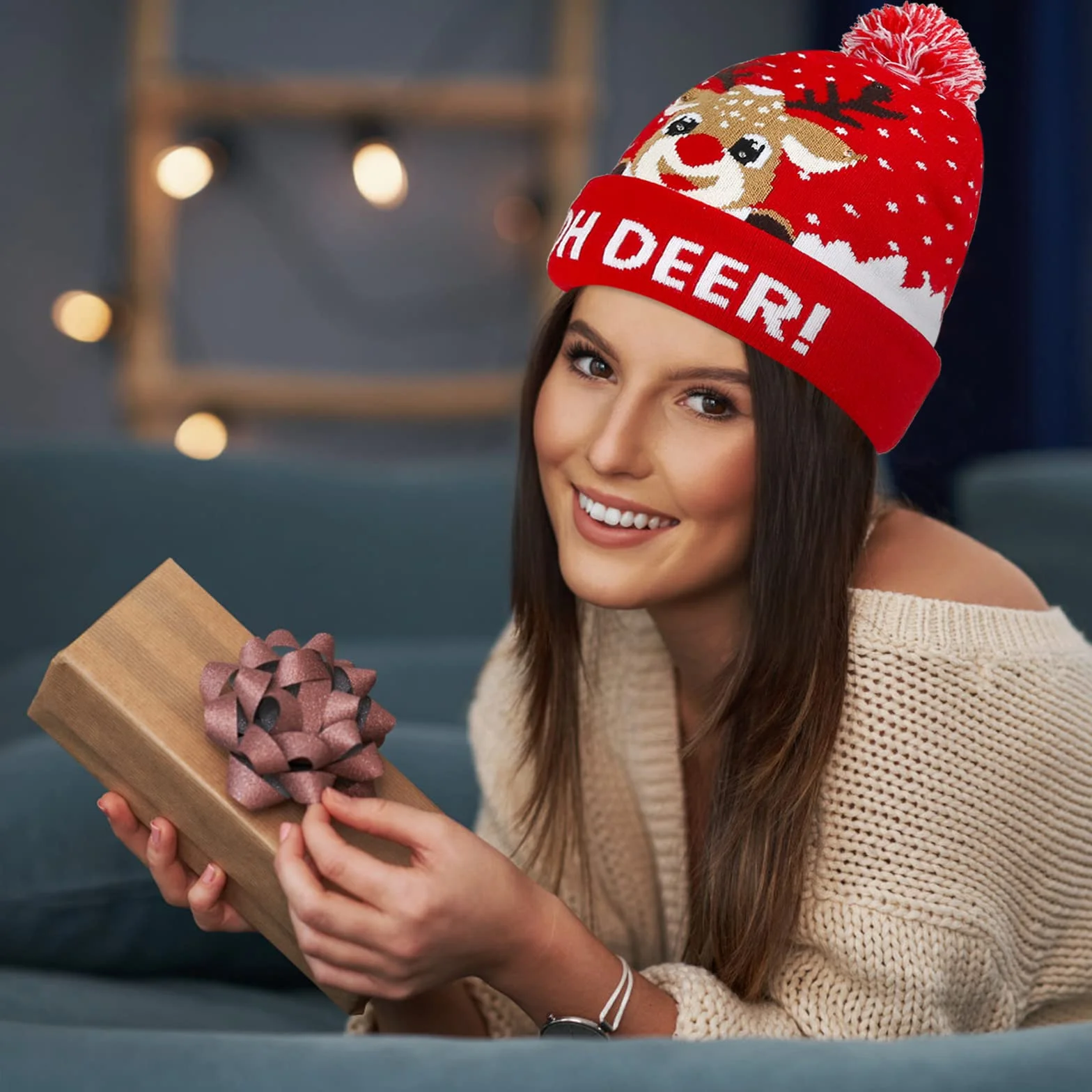 Diealles Shine czapka na Boże Narodzenie z świetlnymi diodami LED, lekka, miękka czapka beanie, ciepła czapka zimowa, świąteczna czapka dziana dla kobiet i mężczyzn oraz dzieci (czerwona)