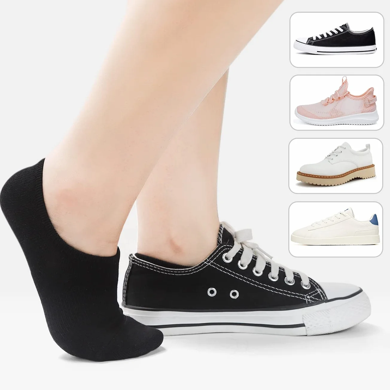 Toes Home Bambusowe skarpety do sneakersów dla kobiet i mężczyzn – 8 par antypoślizgowych skarpet do kostek o niskim kroju Sneaker niewidoczne stopy mokasyny na co dzień buty do łodzi