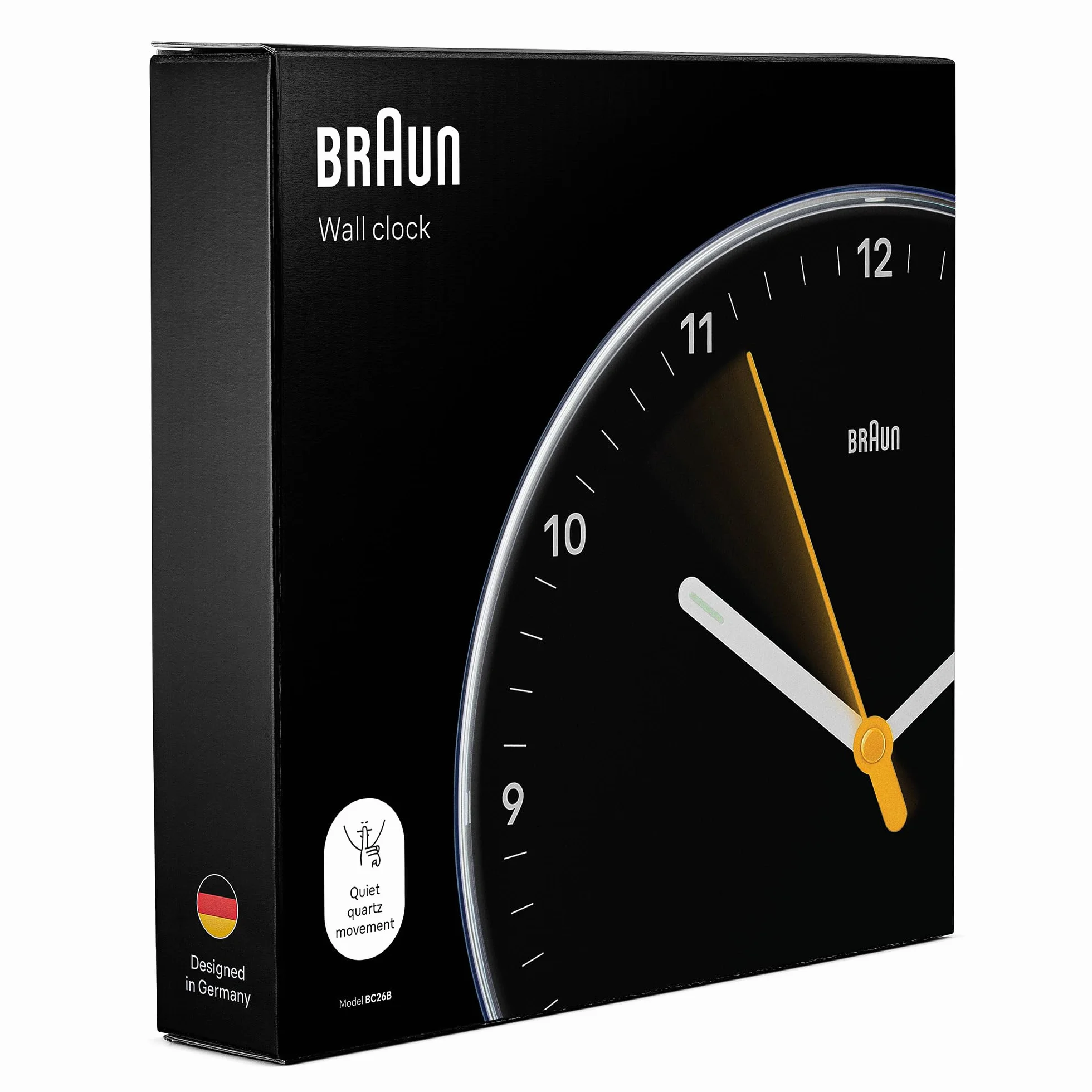 Braun BC26B Klasyczny zegar ścienny analogowy 23 cm cichy mechanizm kwarcowy czarny