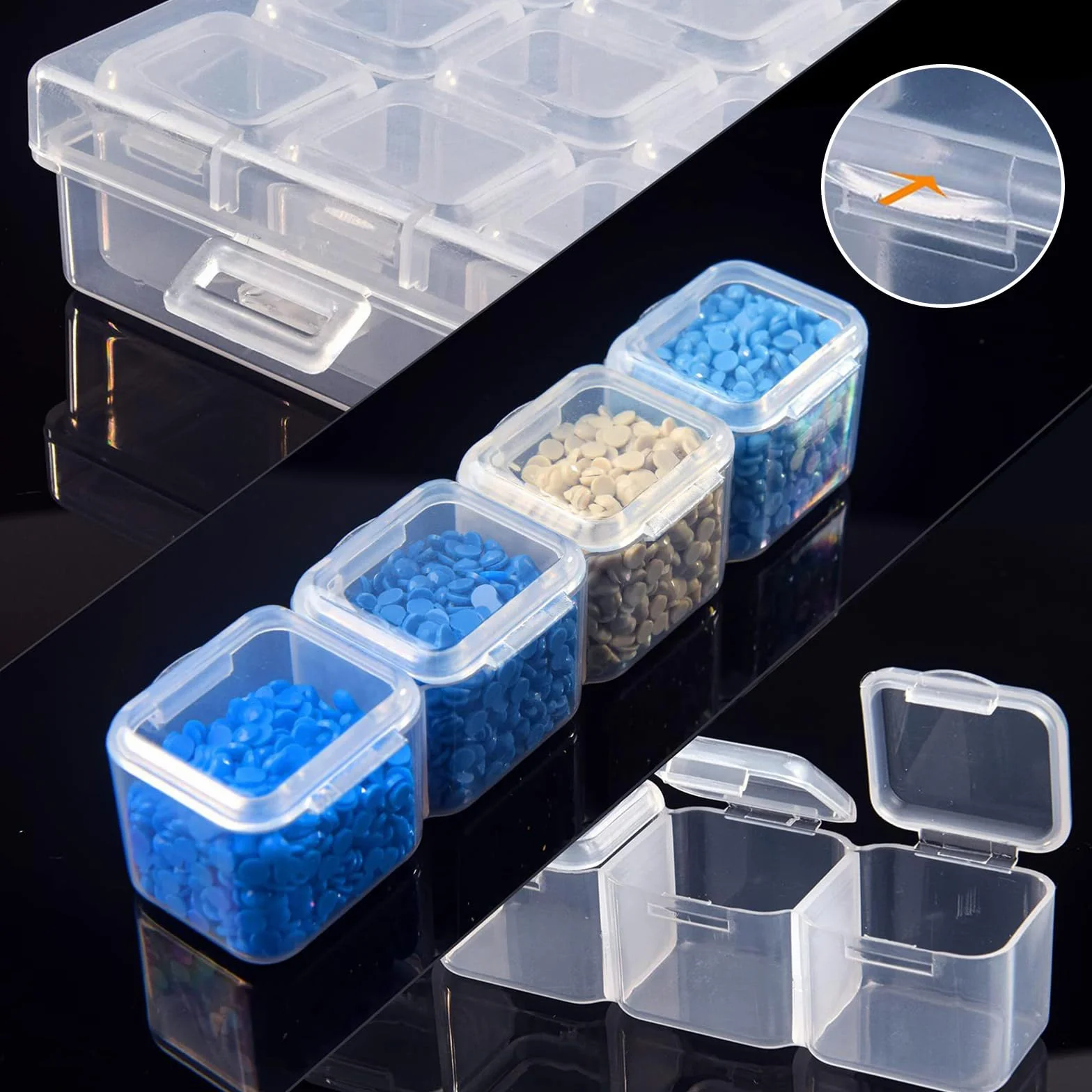 Pudełko z przegródkami, pudełka do przechowywania, plastikowe pudełka do przechowywania, przezroczyste pojemniki, przenośne pudełko na biżuterię, plastikowe mini przezroczyste pojemniki, 56 przegródek
