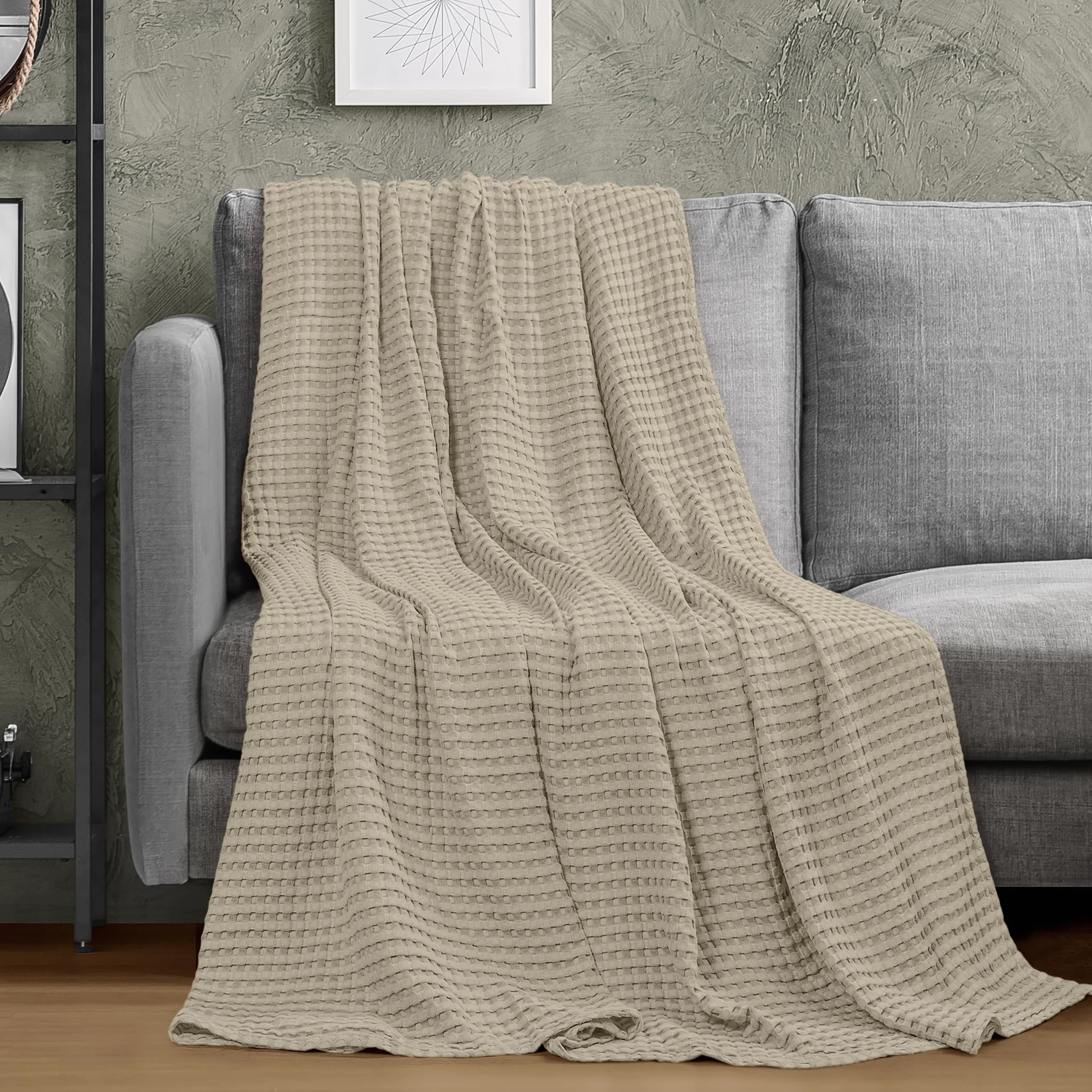 Utopia Bedding bawełniany koc waflowy 300 GSM (Khaki - 228x228 cm), miękka, lekka, oddychająca kołdra na każdą porę roku
