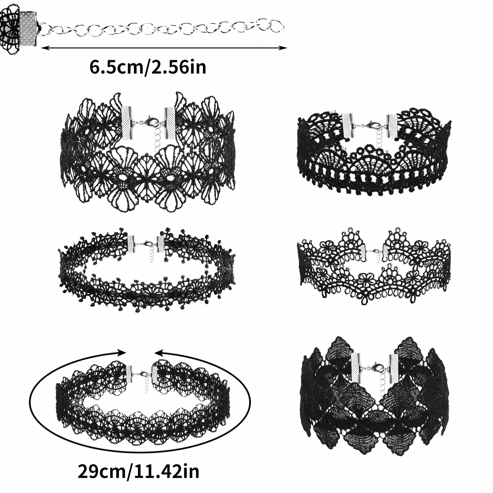 Yolev Czarne naszyjniki typu choker, rozciągliwe, czarne, koronkowe, dla kobiet i dziewcząt, jeden rozmiar, koronka, metal, bez kamieni szlachetnych
