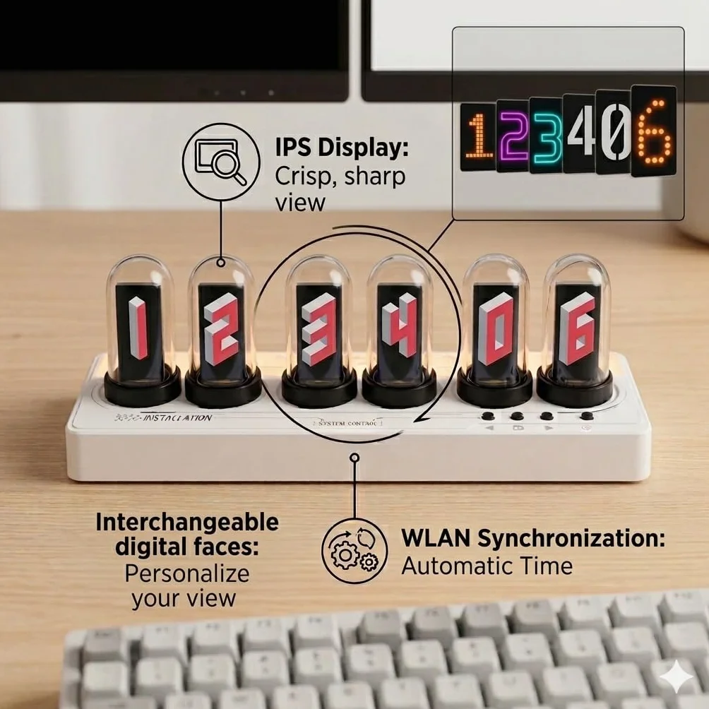 Mini Zegar z Lampami Nixie Ekran IPS Wielofunkcyjny Inteligentny Budzik na Biurko Zasilany przez USB Dekoracja Domowa Prezent
