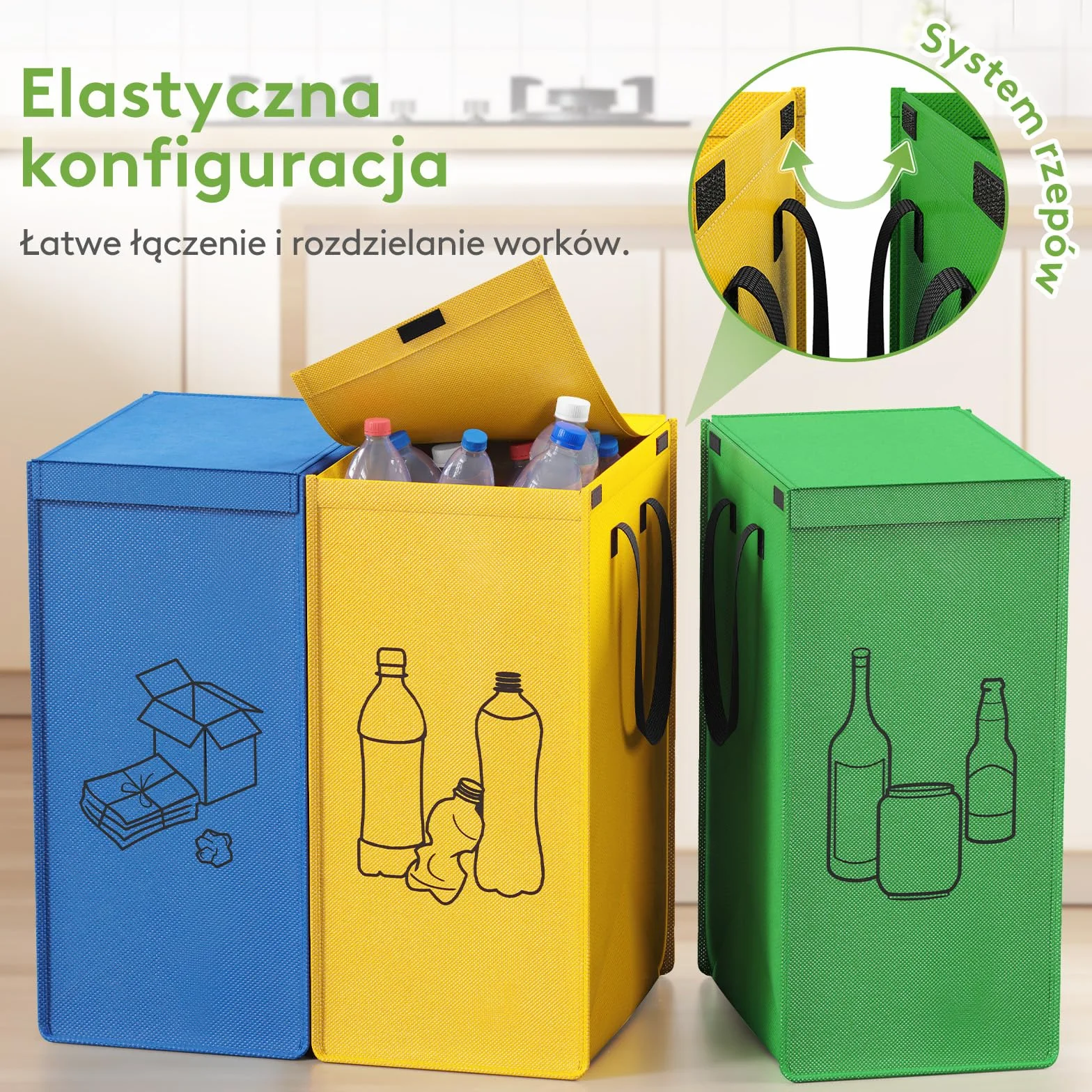 Lifewit System segregacji śmieci 3 przegródki 3 x 75 l pojemnik na odpady papier szkło plastik