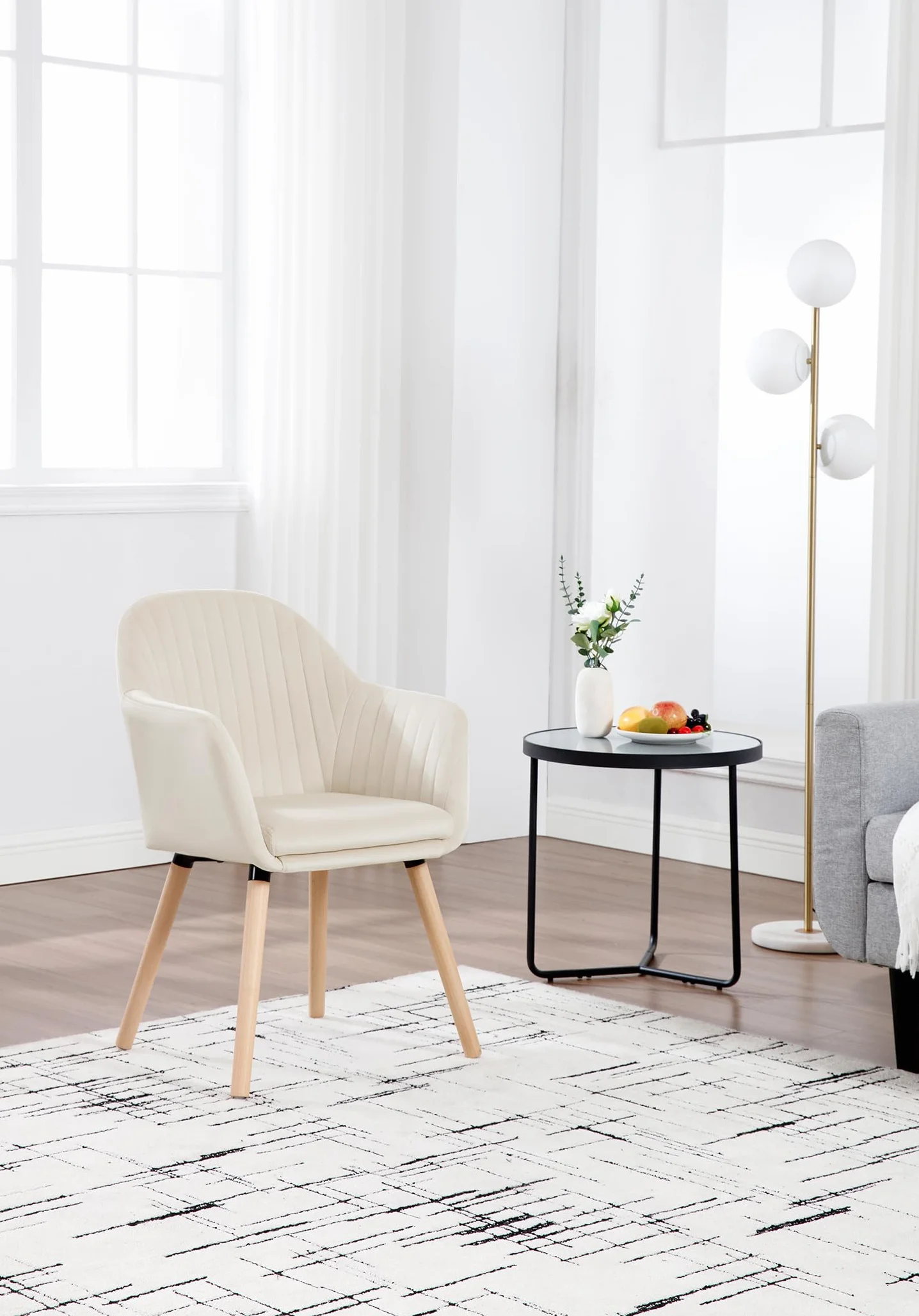 WOLTU 2 x krzesło do jadalni, krzesło kuchenne, tapicerowane, do salonu, designerskie krzesło z podłokietnikami, aksamitne, lite drewno, kremowo-biały BH95cm-2