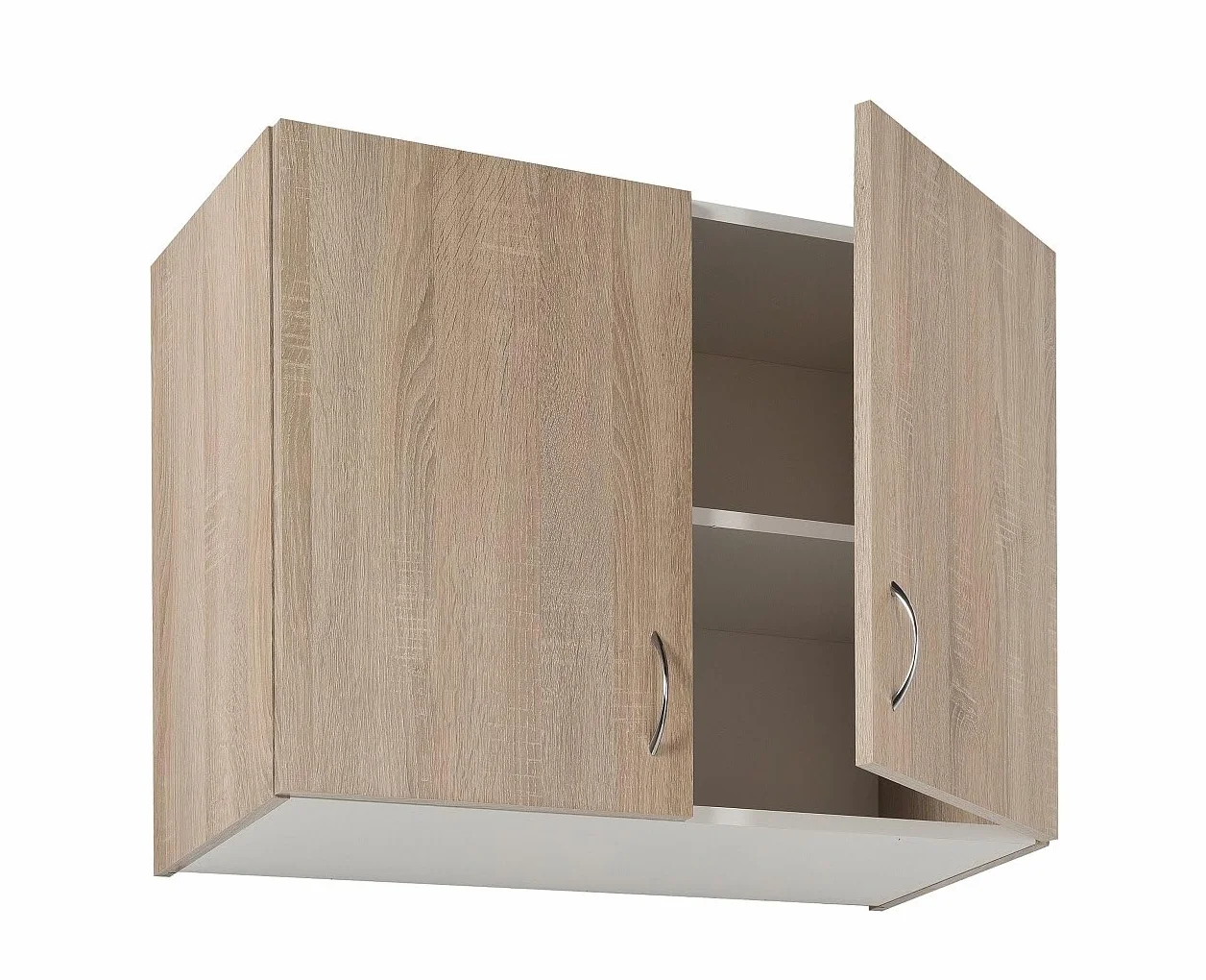 .Deftrans – Szafka wisząca do kuchni, szerokość 80 cm, nowoczesna szafka górna z drewna dębowego sonoma, wisząca szafka kuchenna z uchwytami drzwiowymi, chromowana – oszczędzająca miejsce szafka