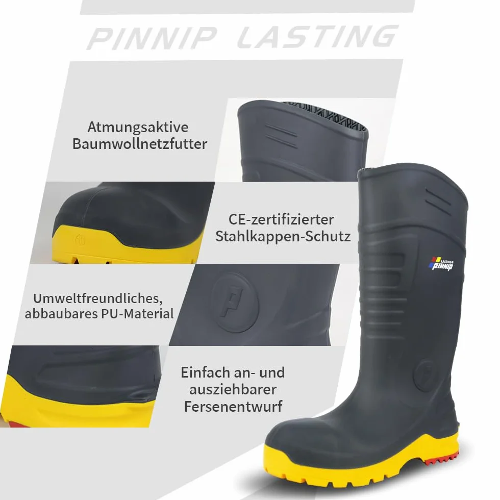 S5 buty ochronne dla mężczyzn – gumowe buty PU ze stalowym noskiem i ochroną przed przebiciem, odporne na kwasy i oleje, wodoodporne, antypoślizgowe do budownictwa i rolnictwa, z