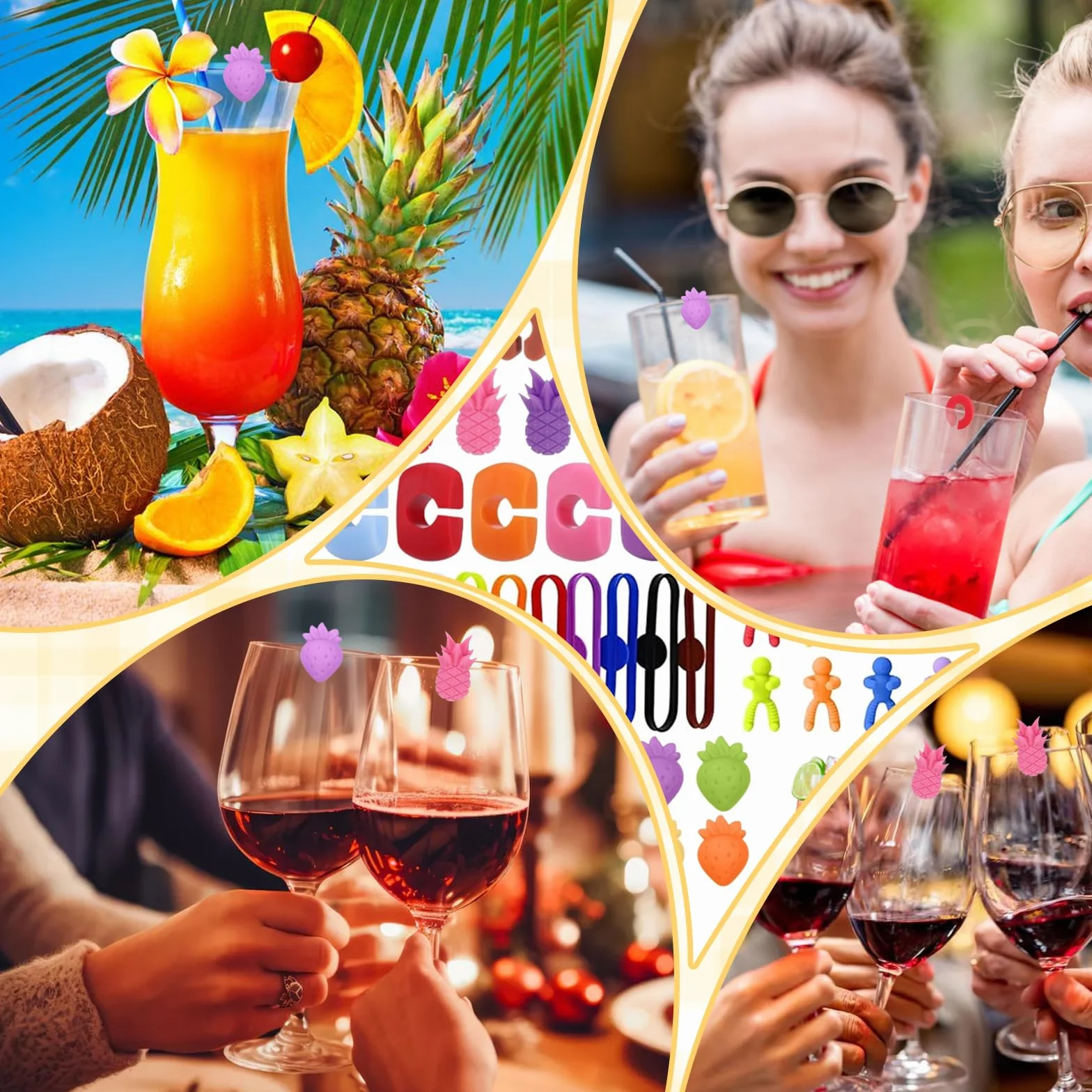Silikonowe markery do szkła 70 sztuk na kieliszki do wina martini szampana