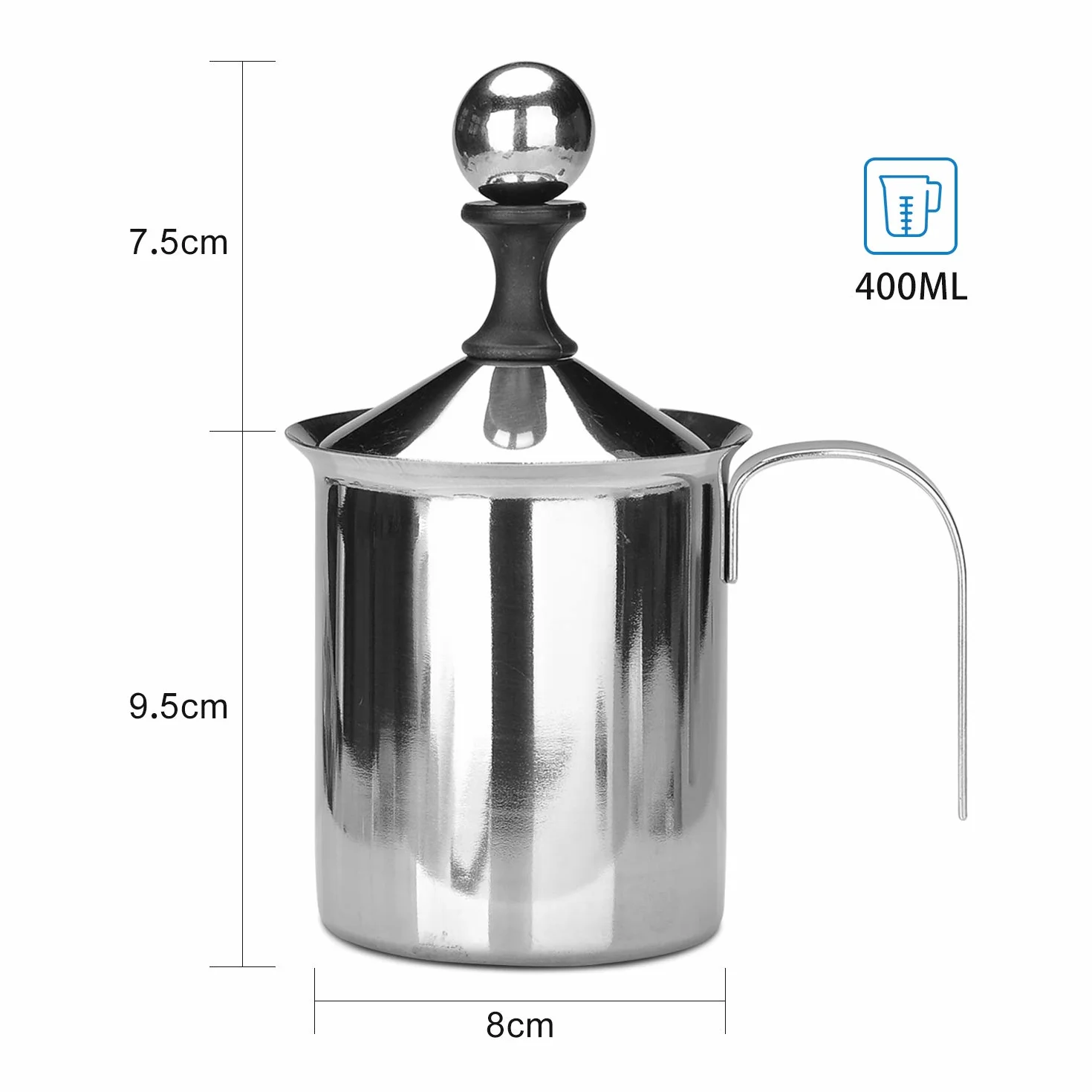 Ręczny spieniacz do mleka 400 ml ze stali nierdzewnej podwójna siatka